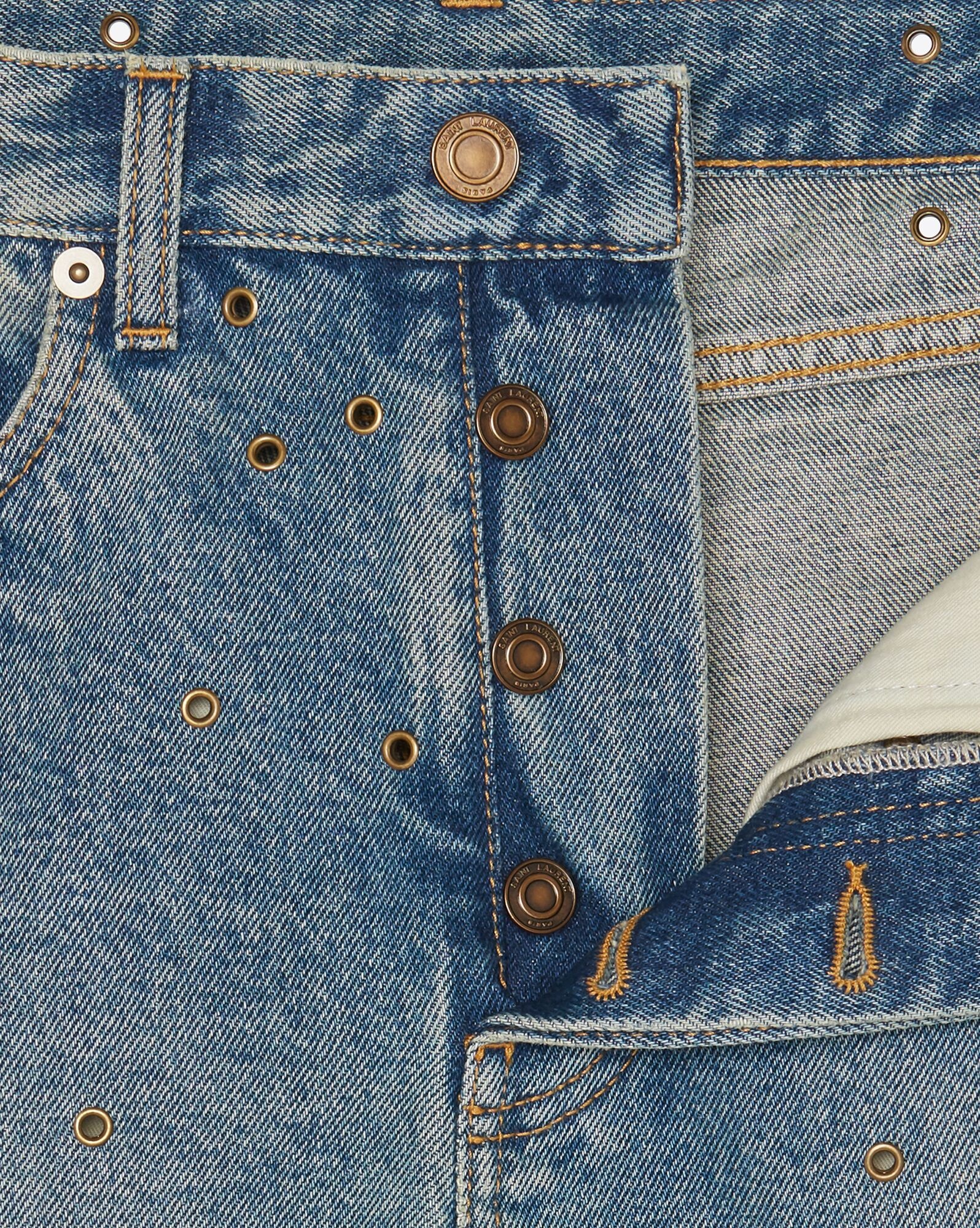 raw-edge shorts in arizona light blue denim with eyelets - 3
