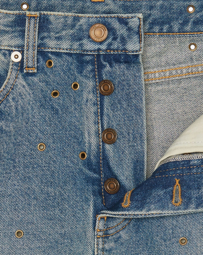 raw-edge shorts in arizona light blue denim with eyelets 3