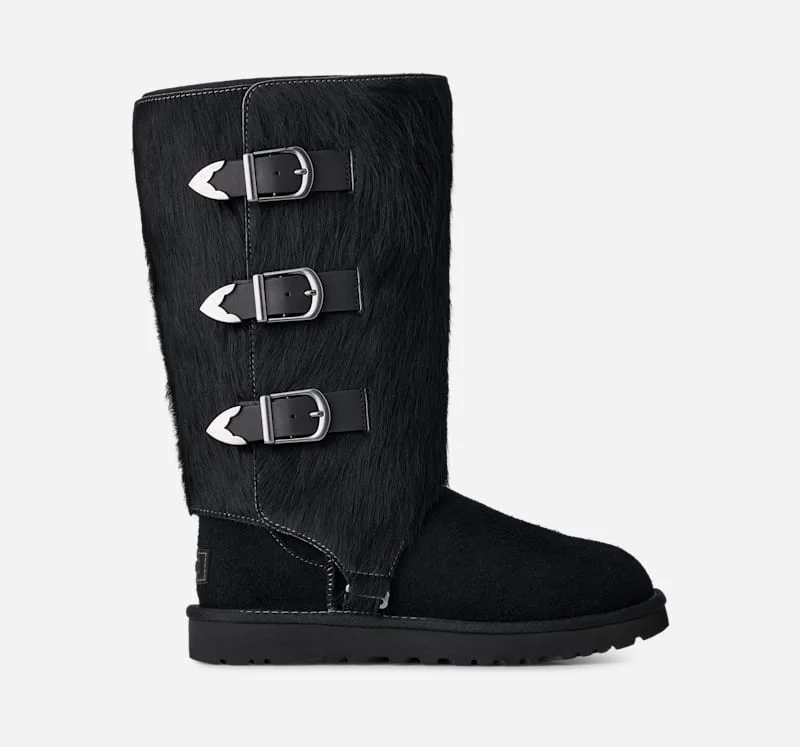 ® Women's Classic Tall Western Sheepskin in Black - 1