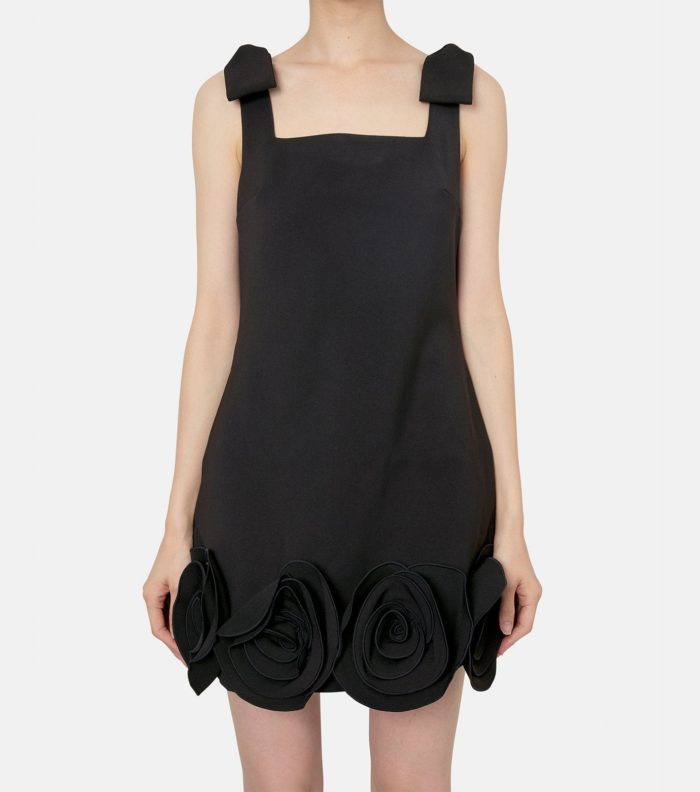 Black Crepe 3D Flower Mini Dress - 2