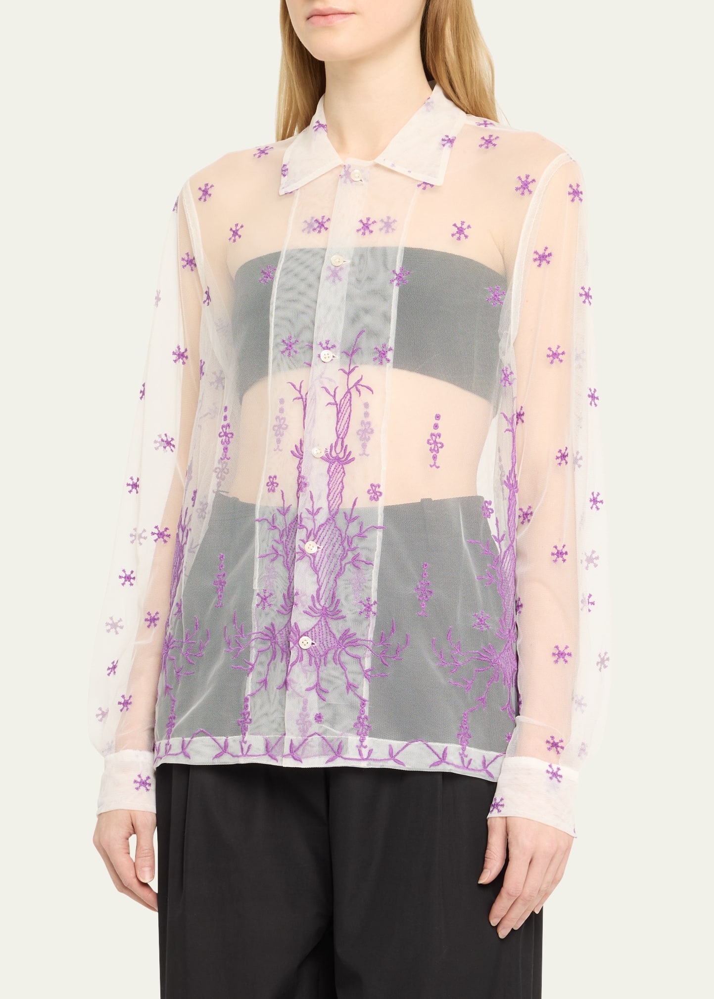 Sheer Lavandula Floral Shirt - 4