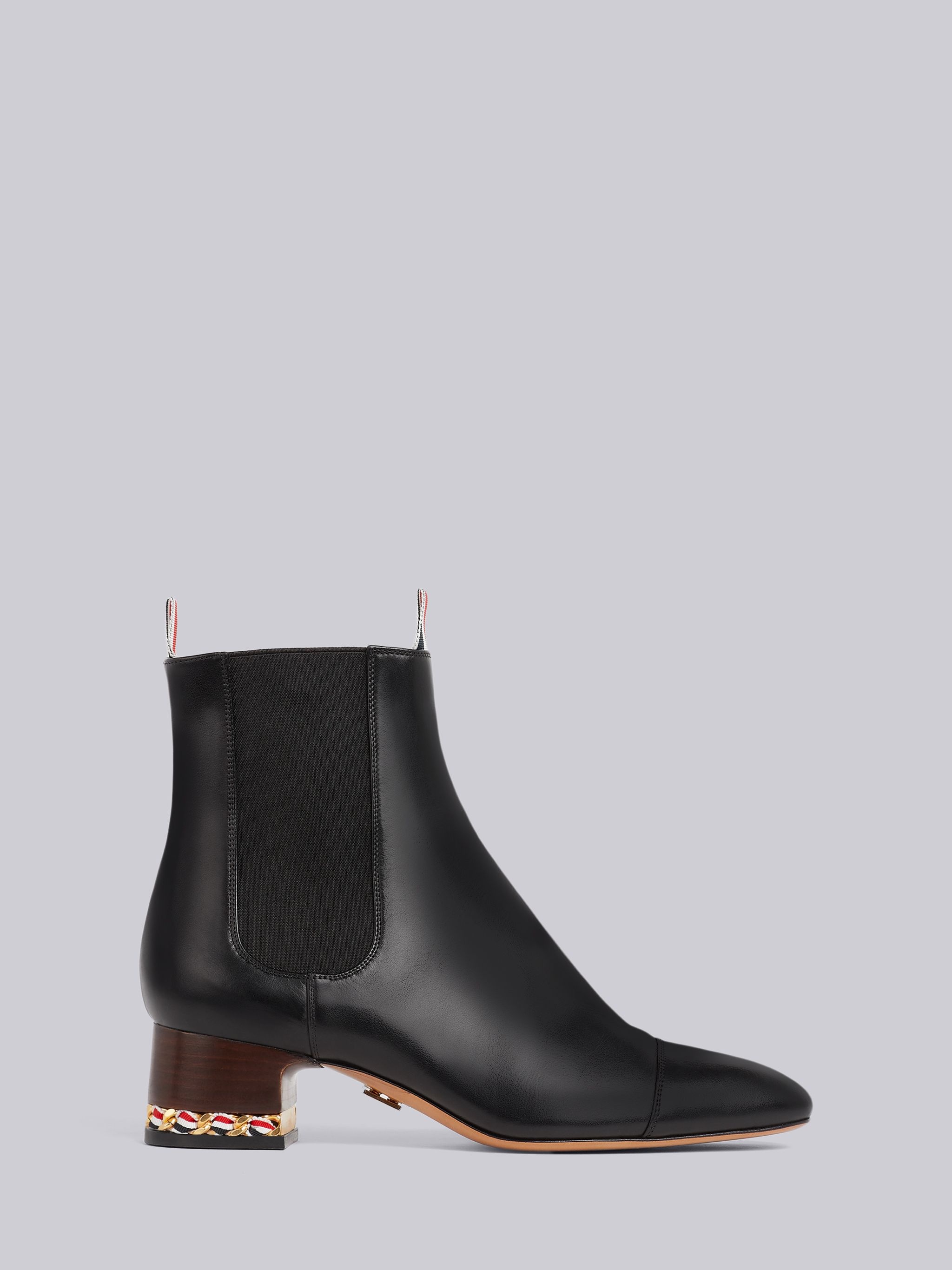 Black Vitello Calfskin Tricolor Chain Block Heel Chelsea Boot - 1