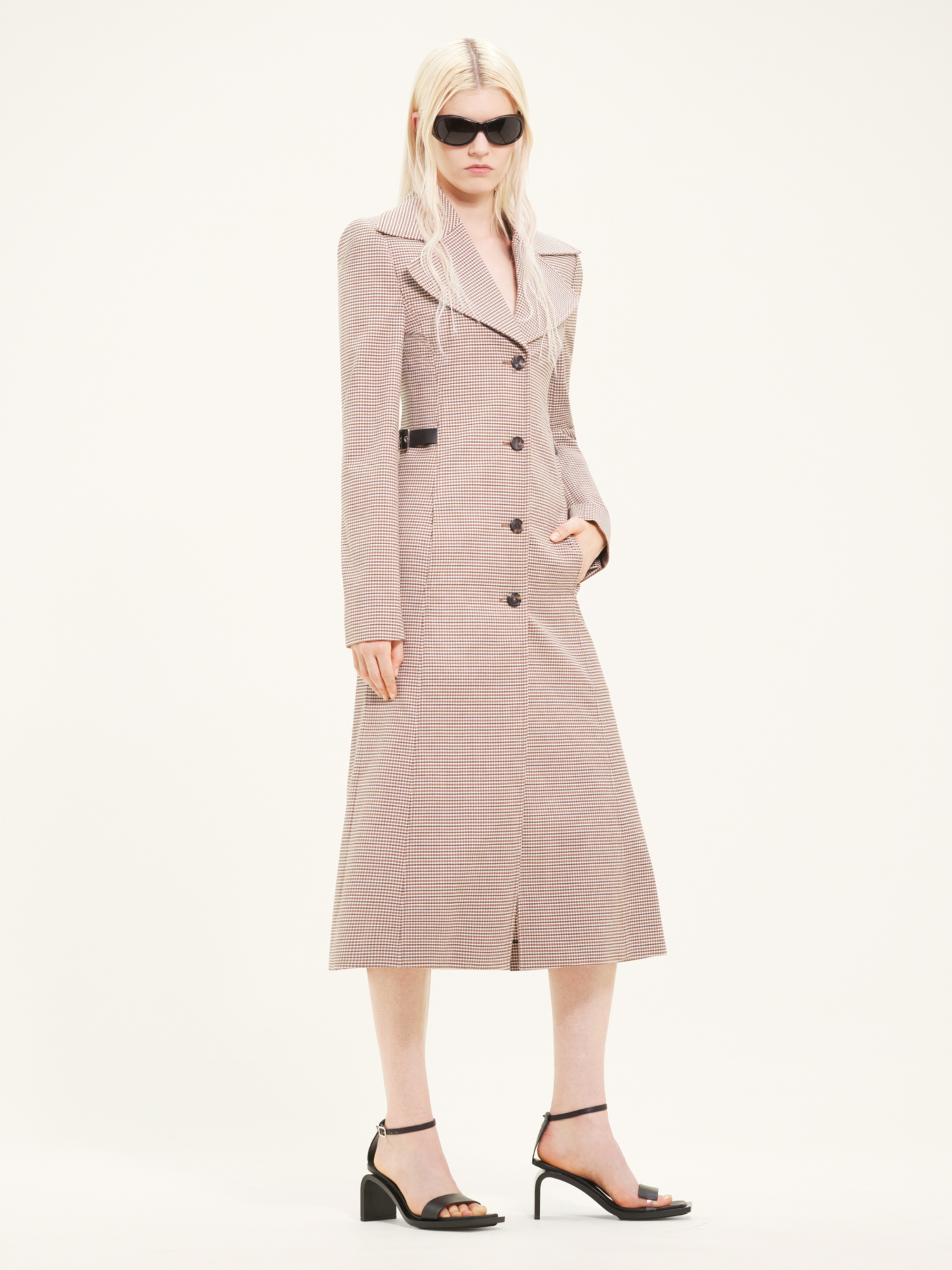 MAXI COLLAR CHECKED WOOL
 LONG COAT - 3