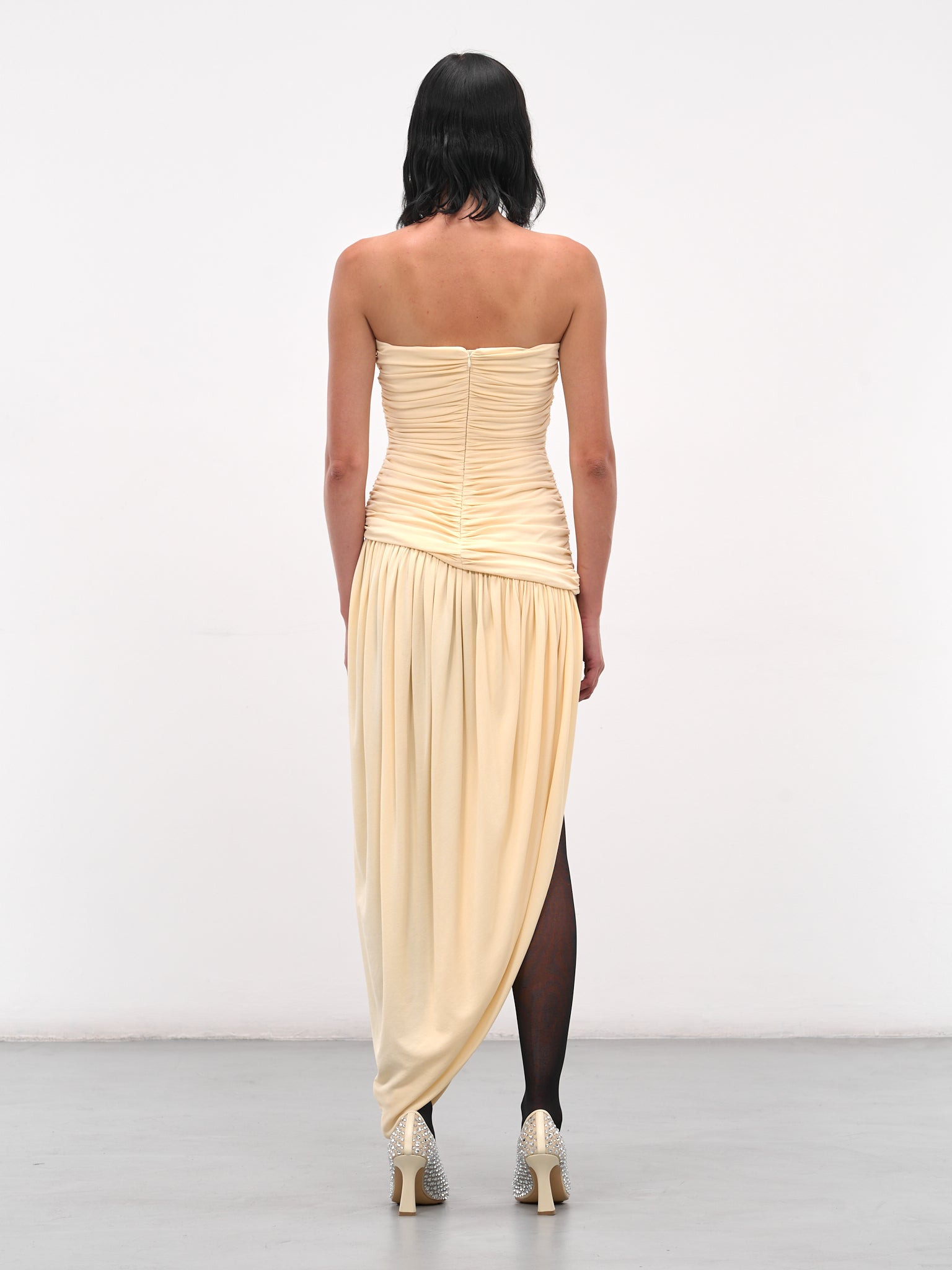 Cream Open-Leg Draped Midi Dress - 3