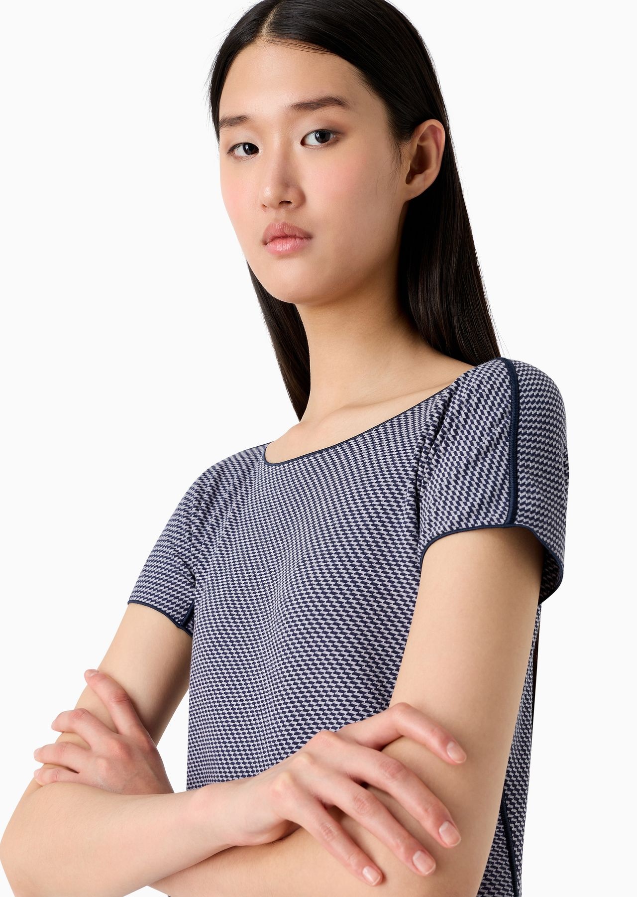 Short-sleeved jumper in op-art jacquard jersey - 5