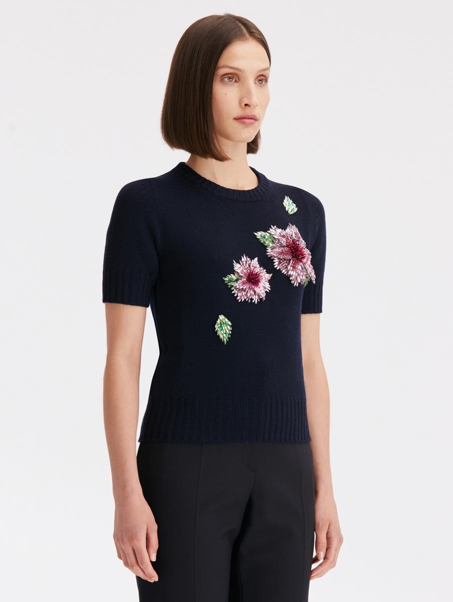 CRYSTAL DAHLIA EMBROIDERED PULLOVER - 4