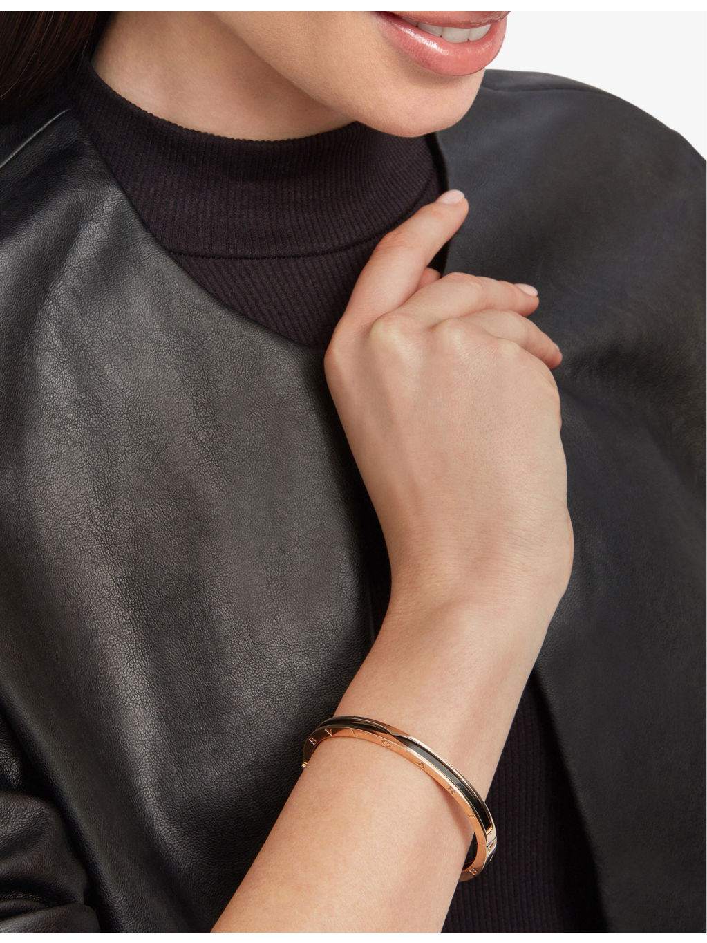 B.zero1 18ct rose-gold and black ceramic bangle bracelet - 3