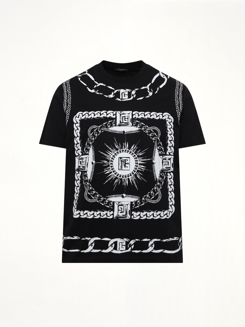 Balmain Foulard Print T-Shirt in Black/White outlook