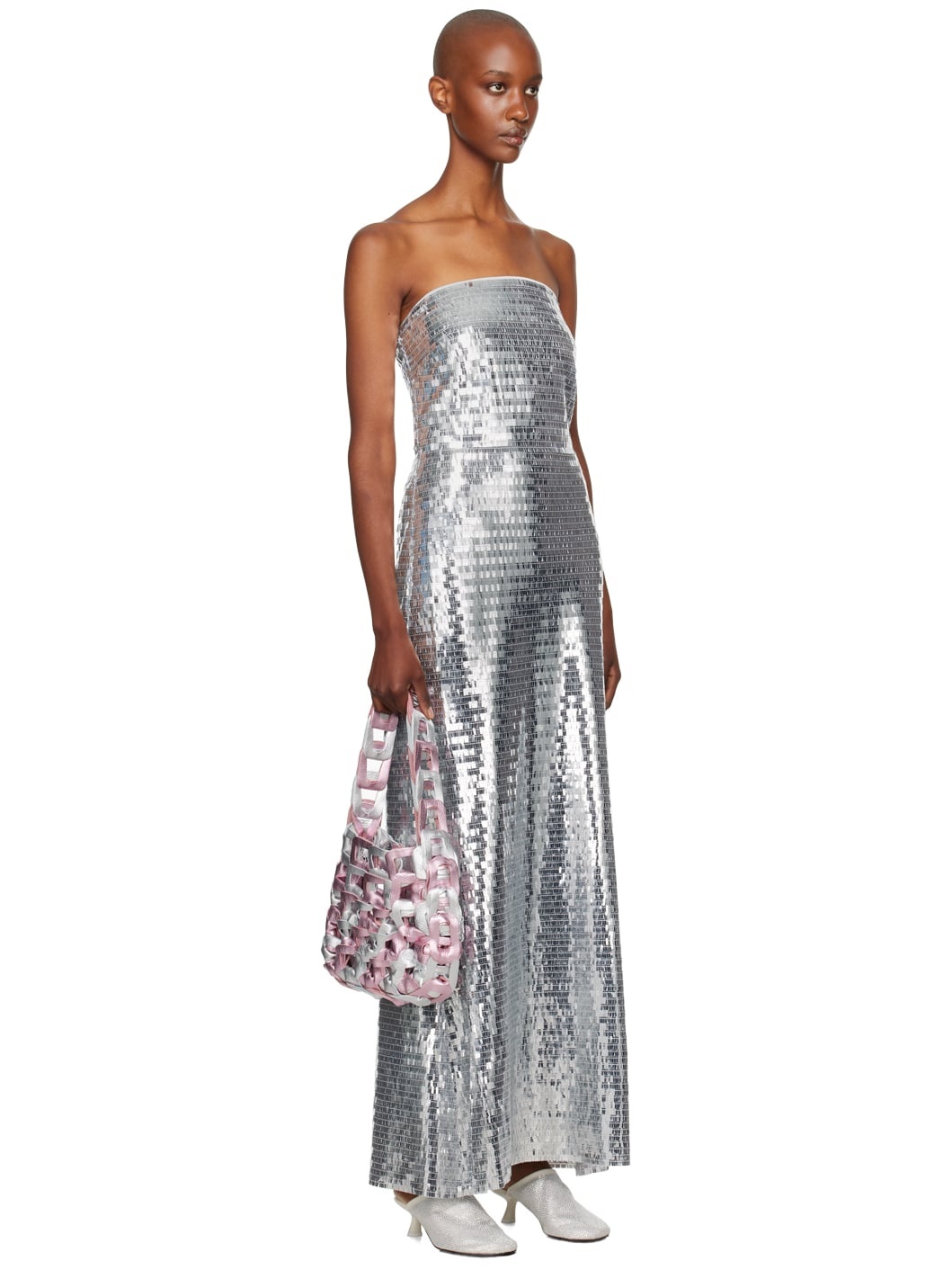 Silver Sculpty Strapless Sequin Maxi Dress - 2