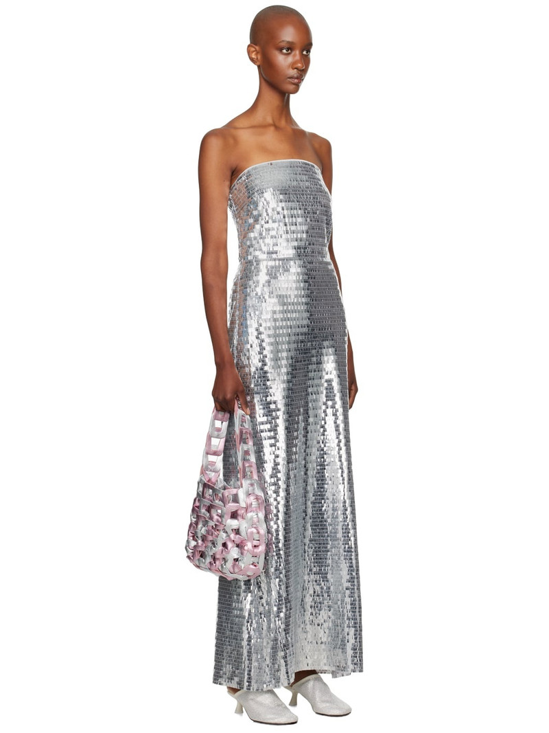 SIMONMILLER Silver Sculpty Strapless Sequin Maxi Dress outlook