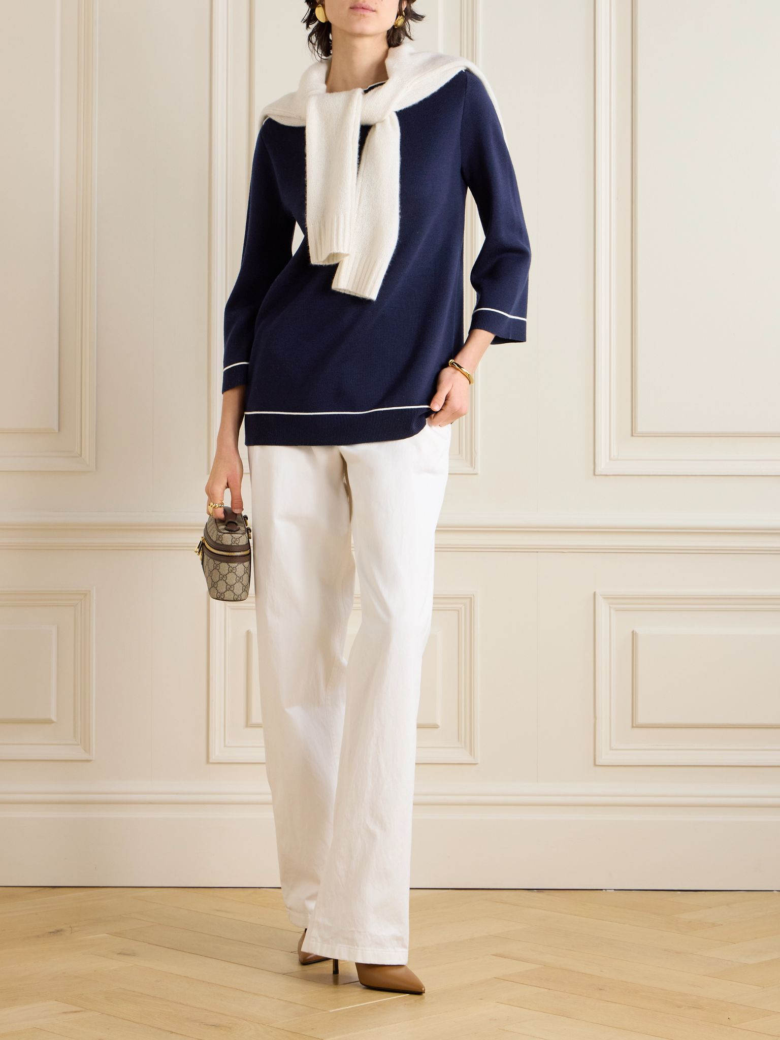 Piped wool sweater Navy - 2