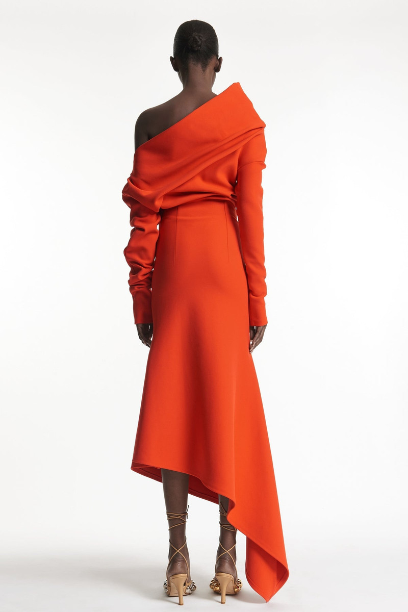 OFF SHOULDER ASYMMETRIC DRESS RED 5