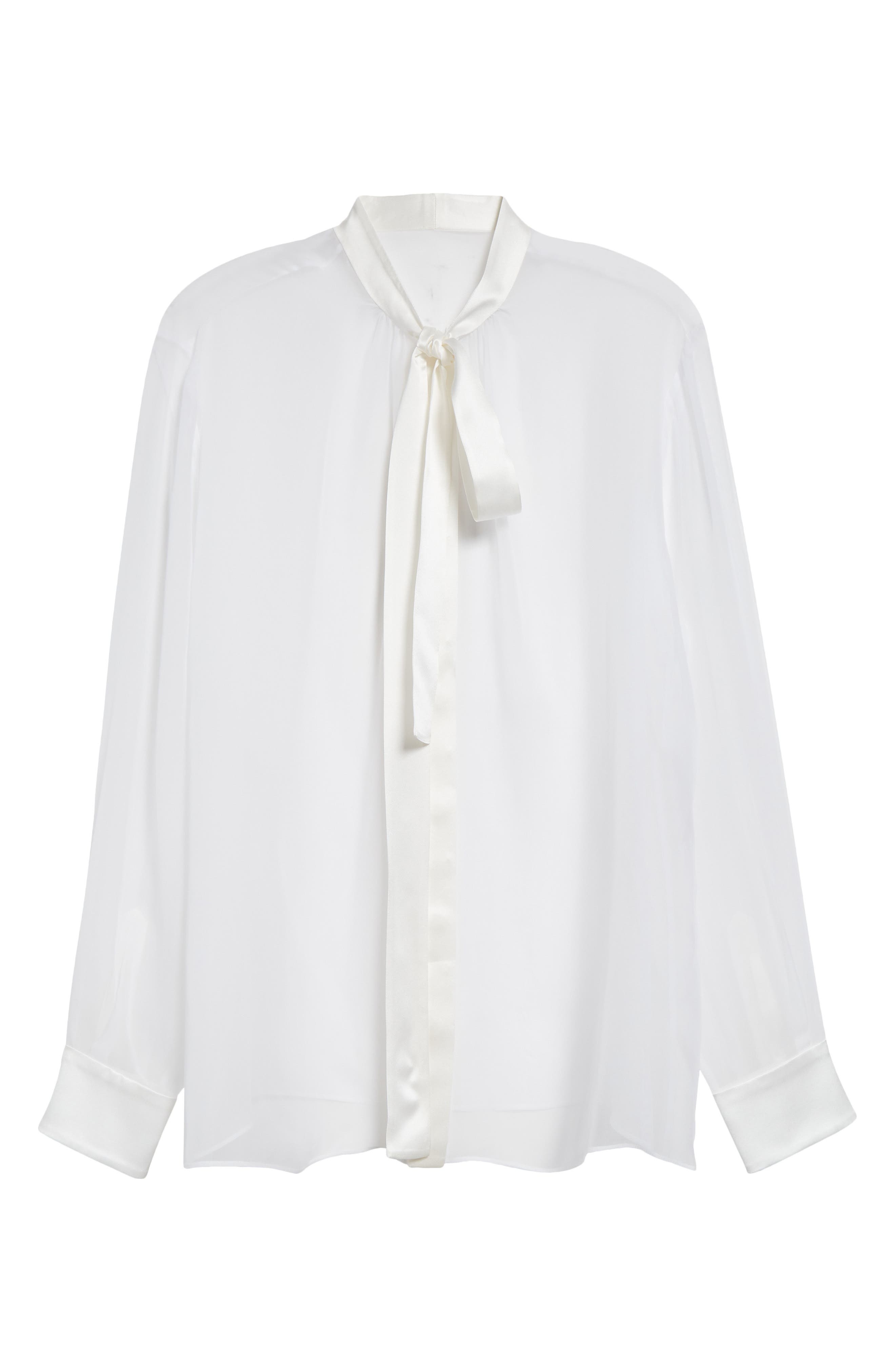 Dolce&Gabbana Sheer Silk Chiffon Tie Neck Shirt in W0800 Bianco Ottico at Nordstrom - 6