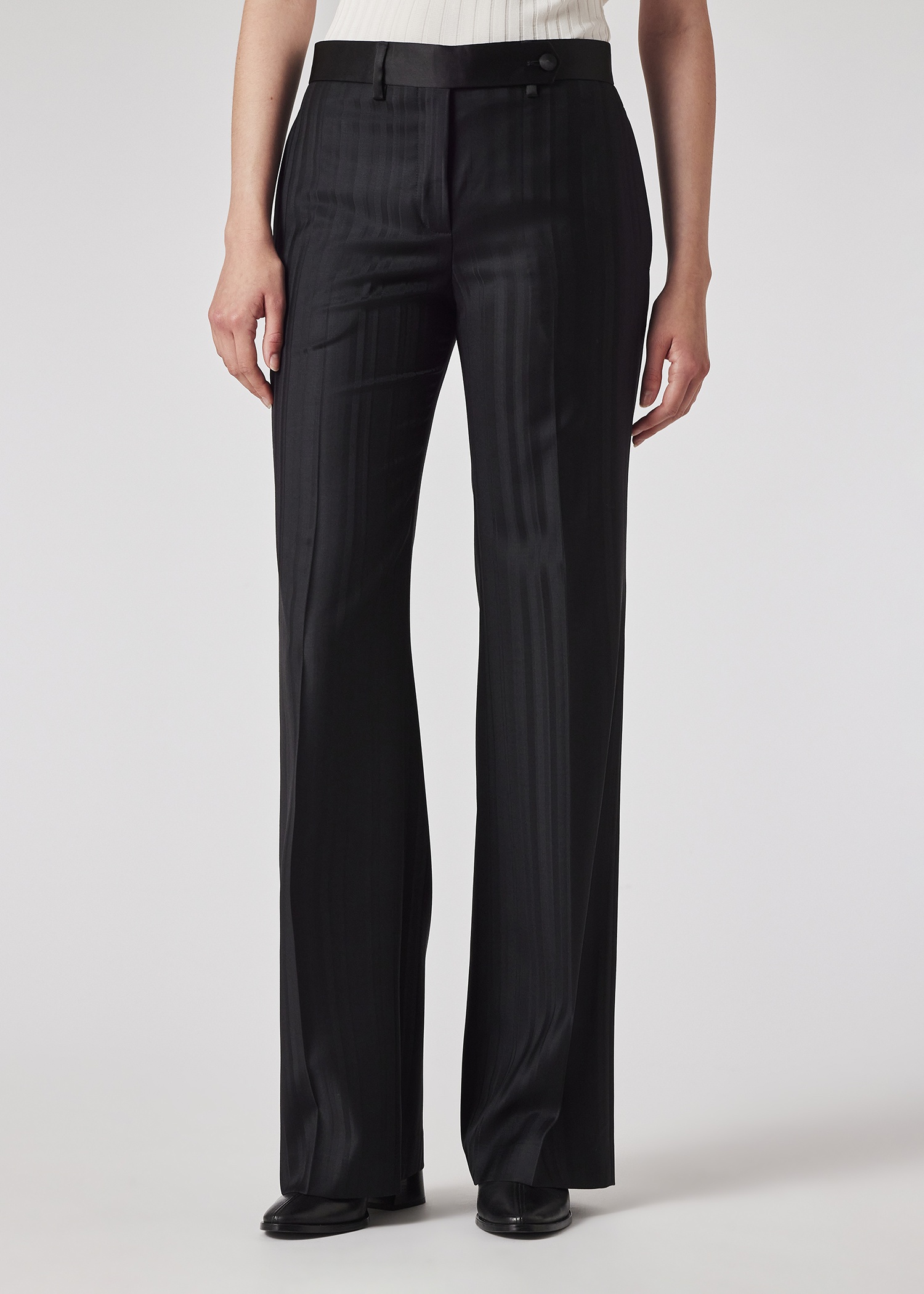 Women's Black 'Shadow Stripe' Wool Bootcut Trousers - 3