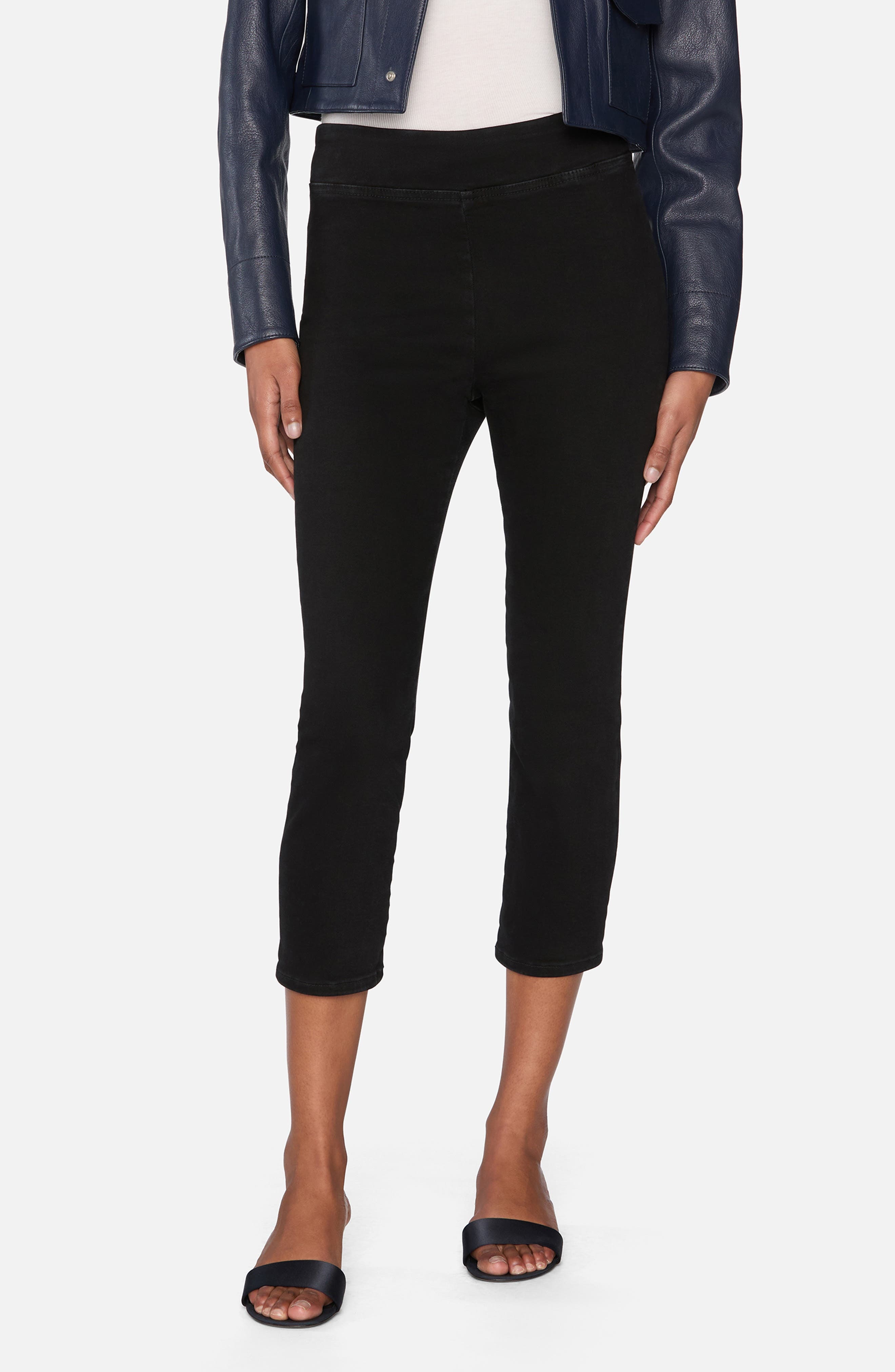 FRAME Jetset Weekend Pull-On High Waist Capri Jeans in Sheen Noir at Nordstrom - 8