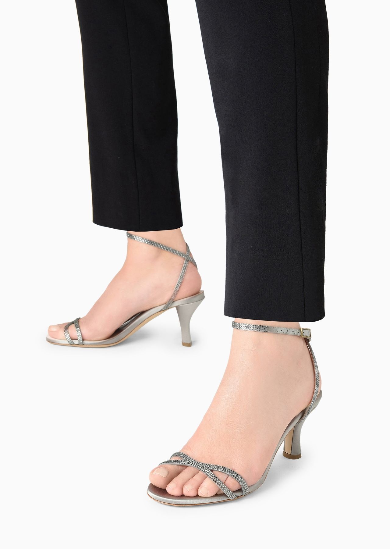 Satin and rhinestone heeled sandals - 6