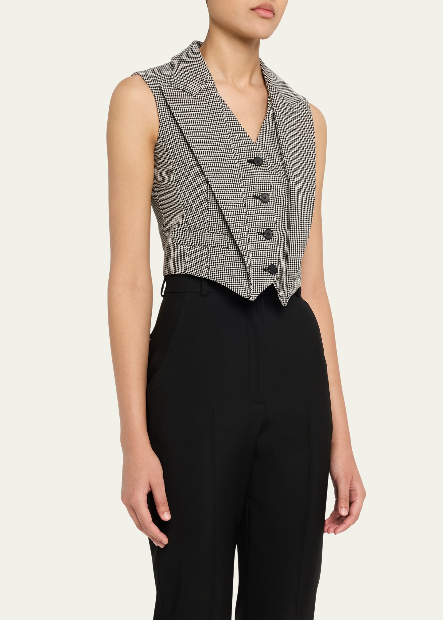 Upturned Lapel Single-Breasted Houndstooth Vest - 4