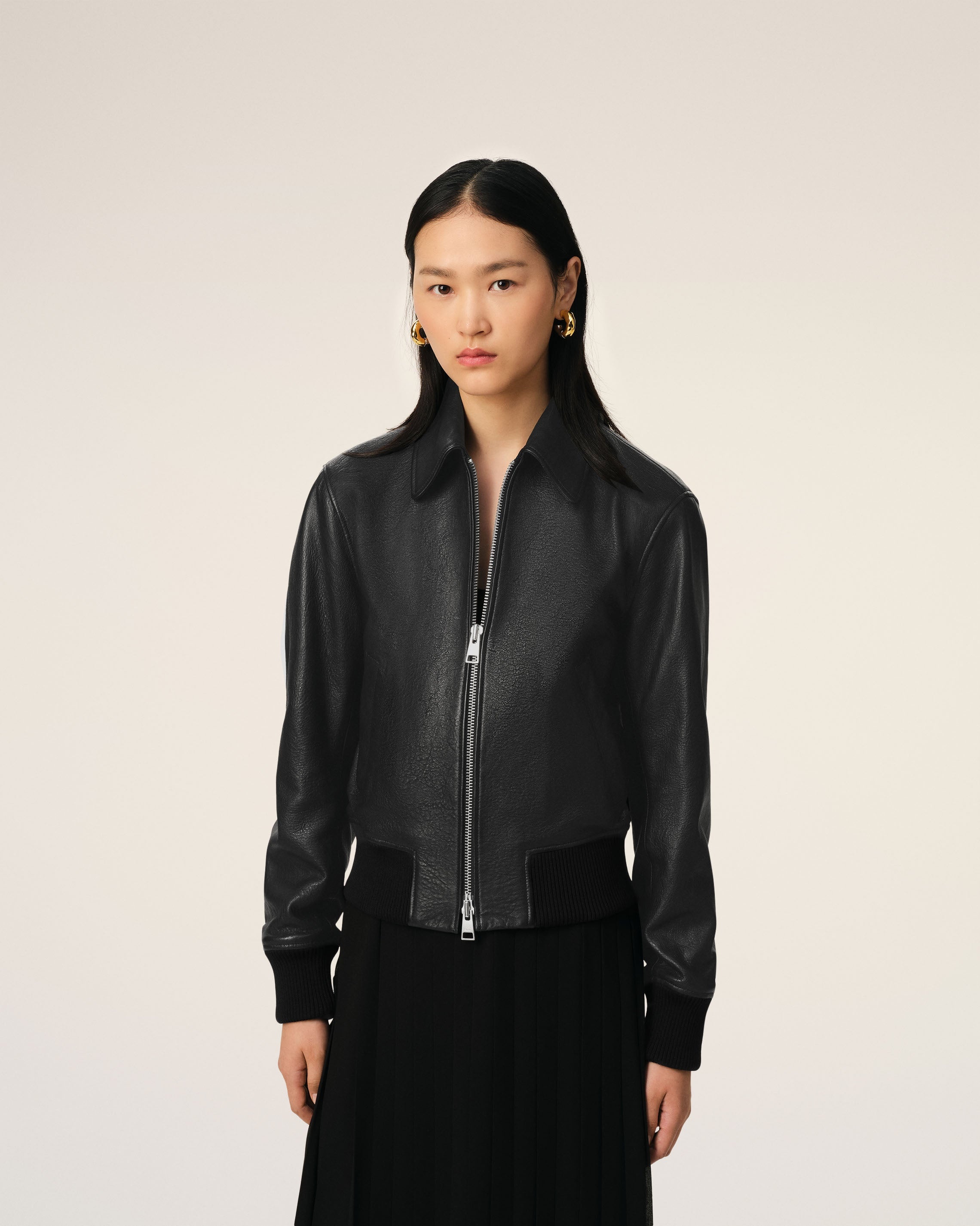 BLACK LEATHER ZIPPED JACKET - 3
