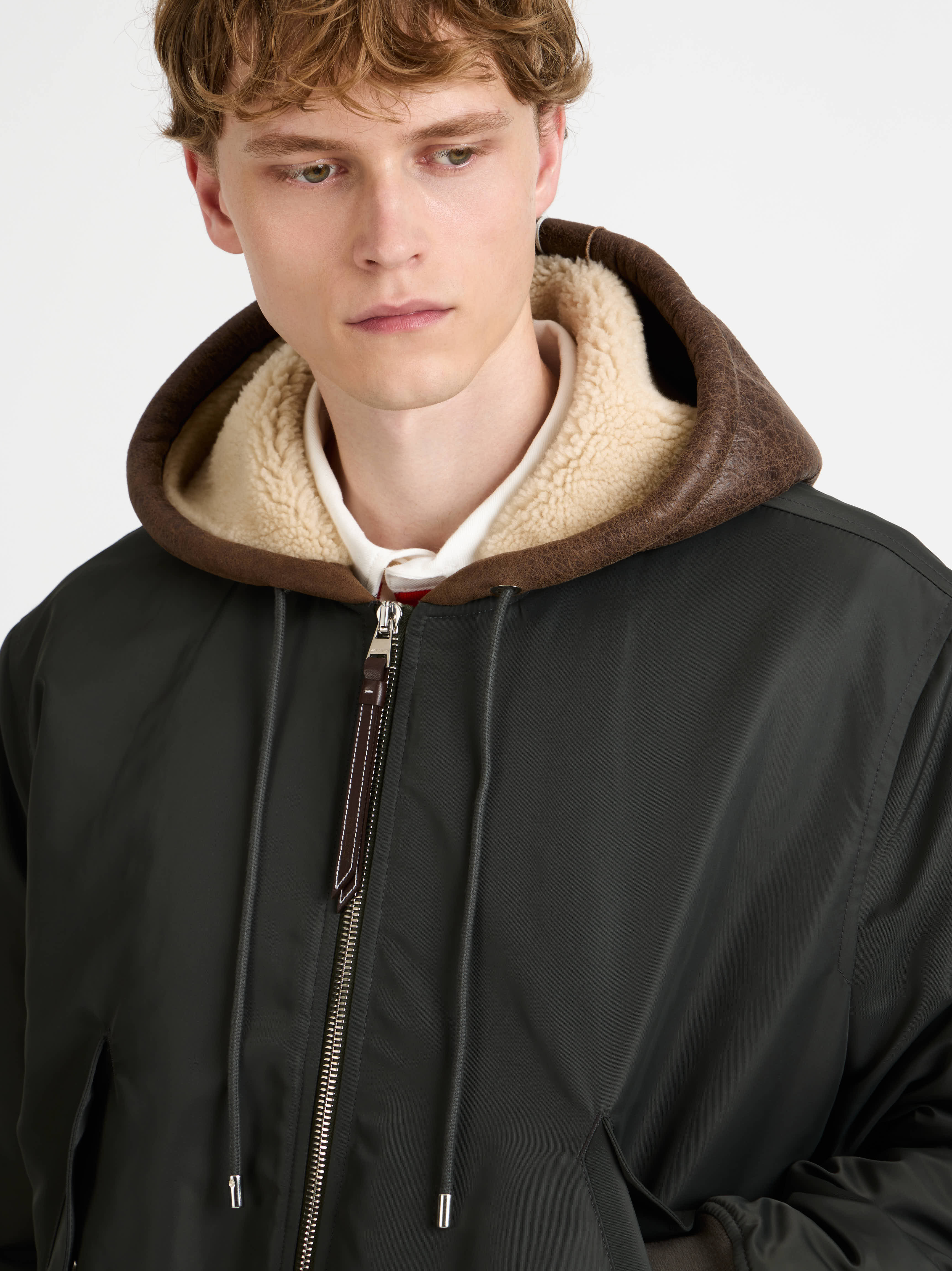HOODED BOMBER JACKET IN DARK KHAKI - 6