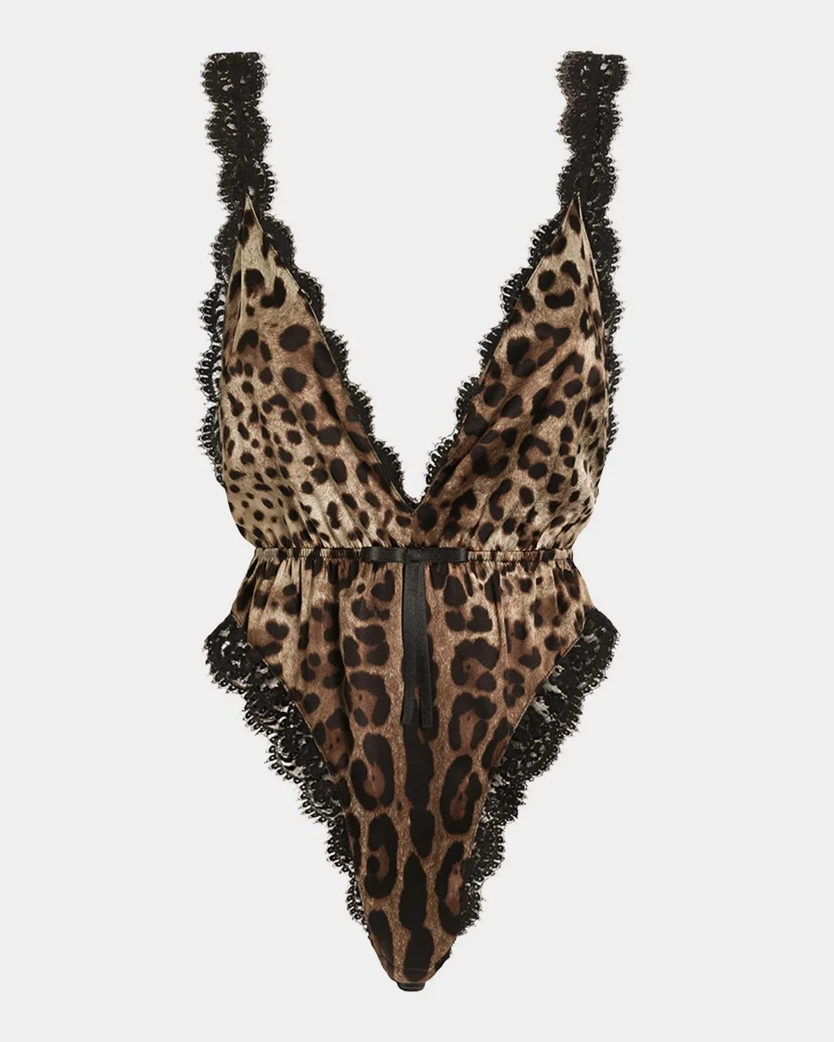 Lace-Trim Leopard Satin Bodysuit - 1