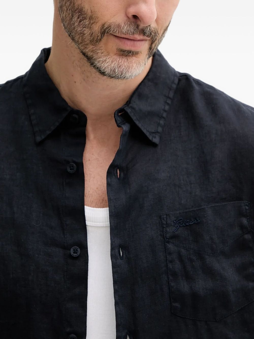 embroidered-pocket linen shirt - 4