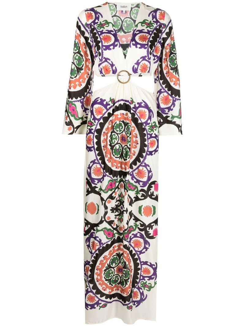 cut-out floral-print long dress 1