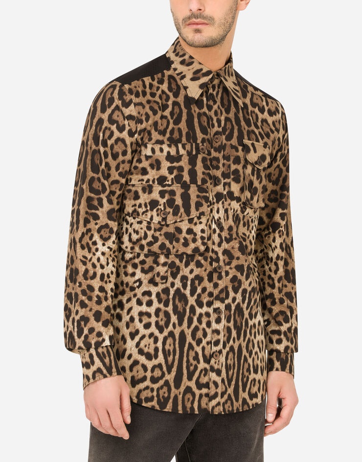 Leopard-print cotton shirt with multiple pockets - 5