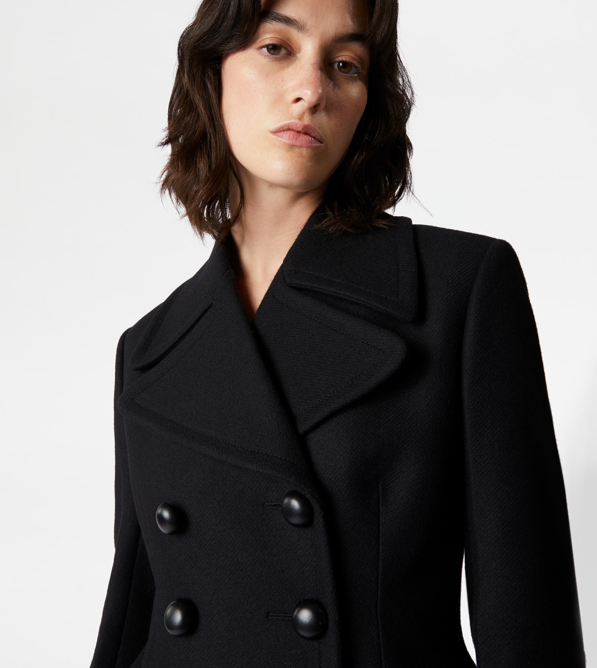WOOL BLEND PEACOAT - BLACK - 6