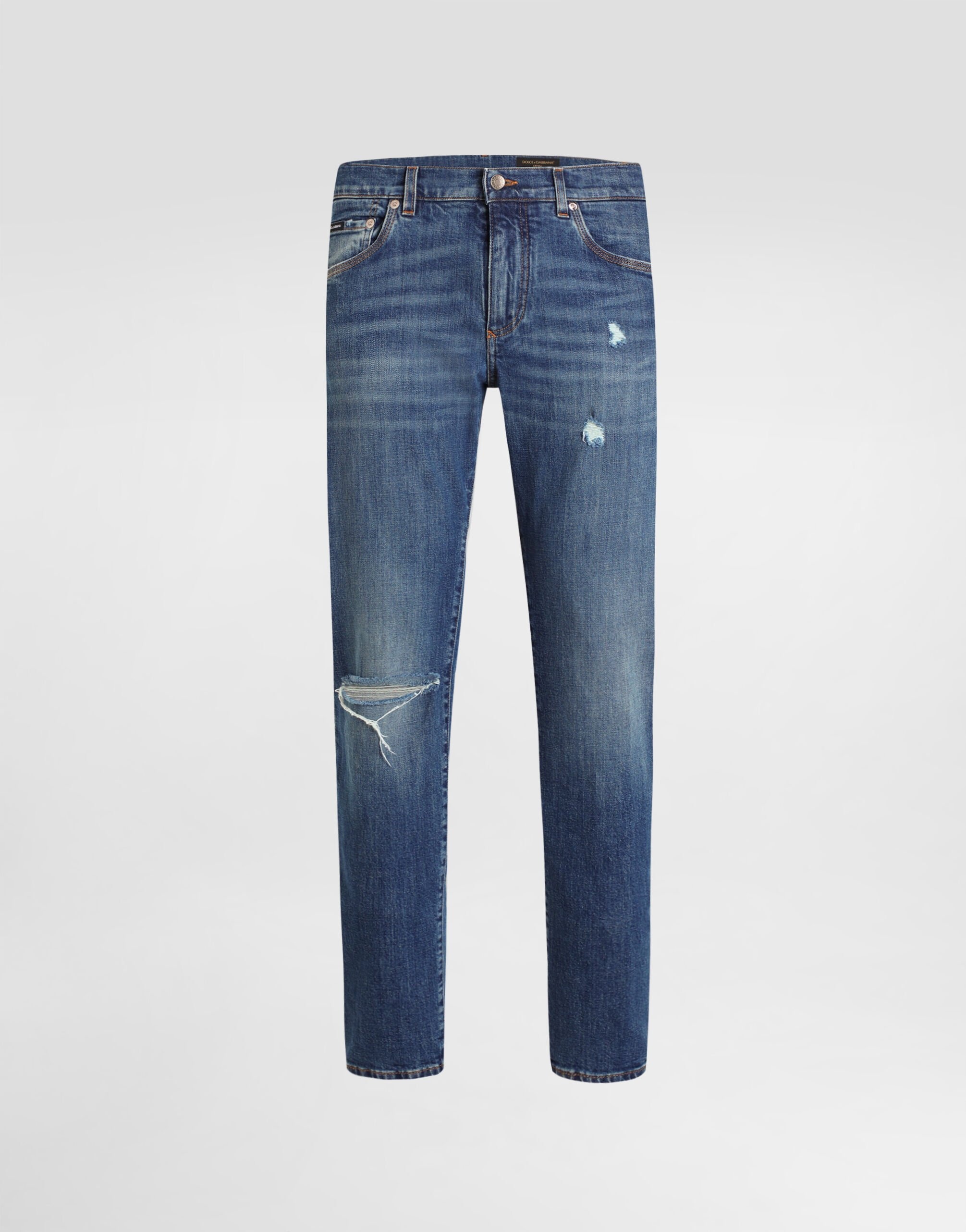 Slim-fit stretch cotton jeans with logo embroidery - 1