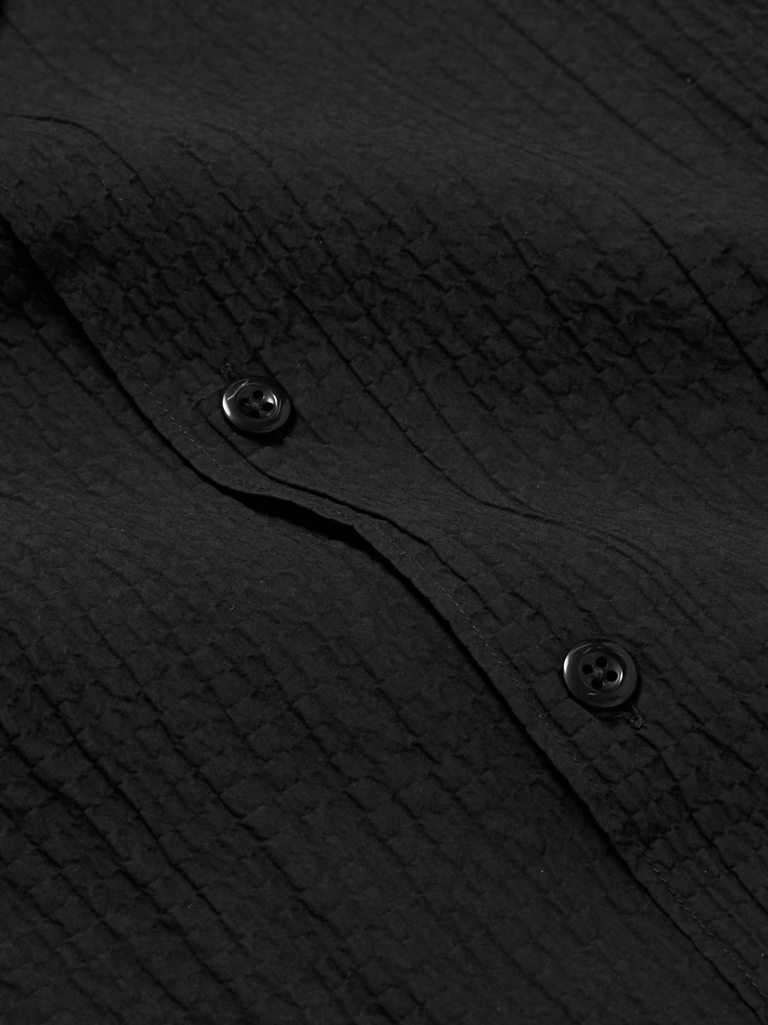 Julio 5721 Convertible-Collar Organic Cotton-Blend Seersucker Shirt Black - 5