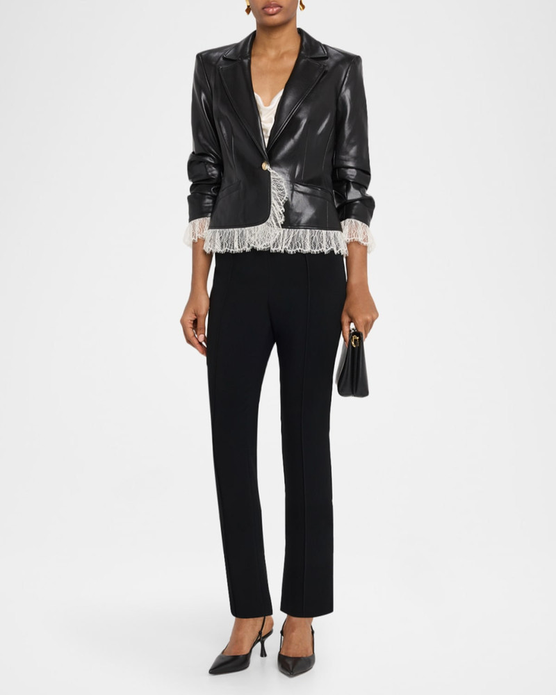 Cinq à Sept Lace-Trim Vegan Leather Blazer outlook
