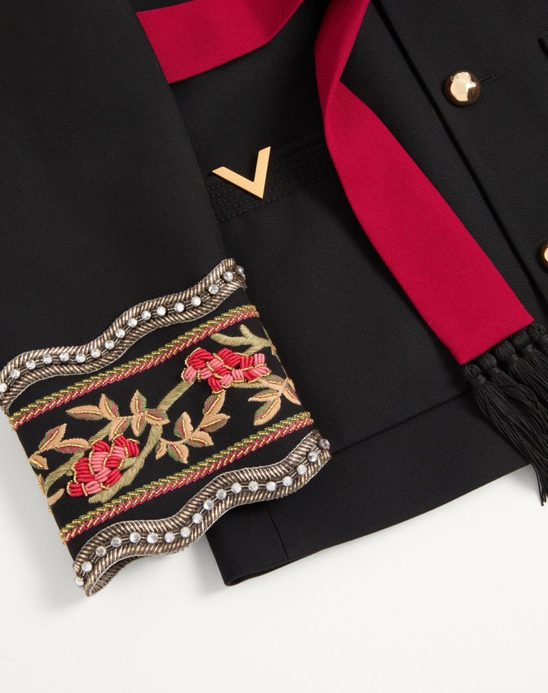 VALENTINO EMBROIDERED JACKET WITH BELT IN WOOL GABARDINE WITH VGOLD 7