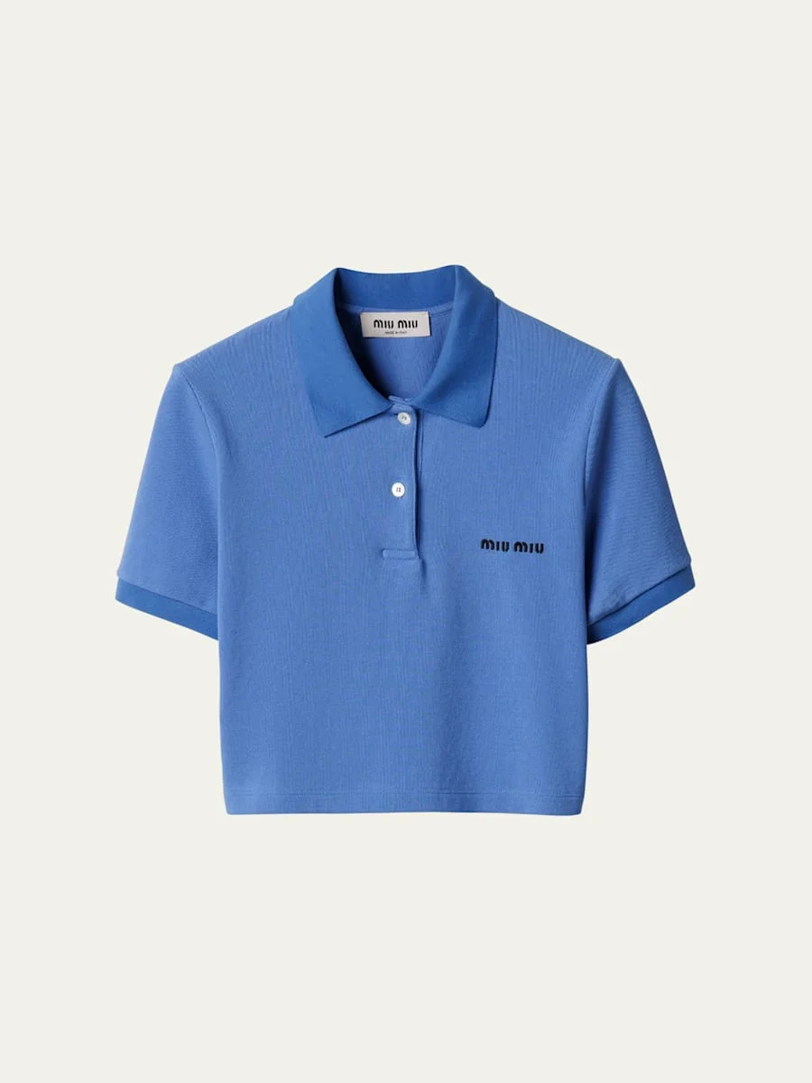 Cotton Pique Short-Sleeve Cropped Polo - 1
