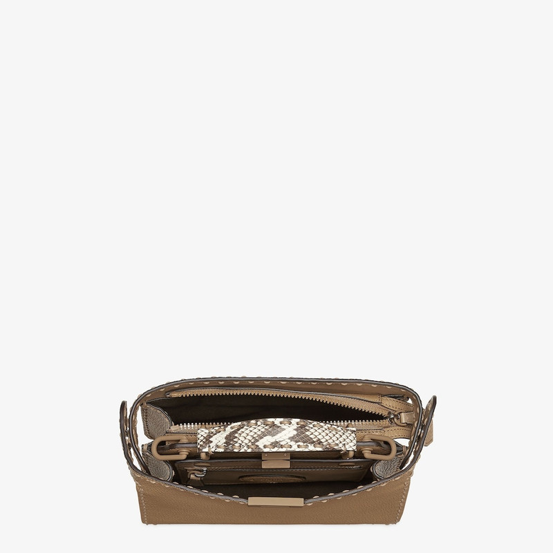 Small Peekaboo ISeeU bag, made of beige Cuoio Romano leather finished with hand stitching. The inter 5