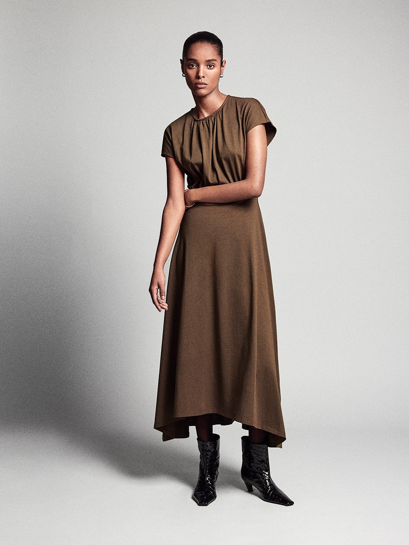 FRAME Handkerchief Hem Jersey Dress in Rich Military outlook