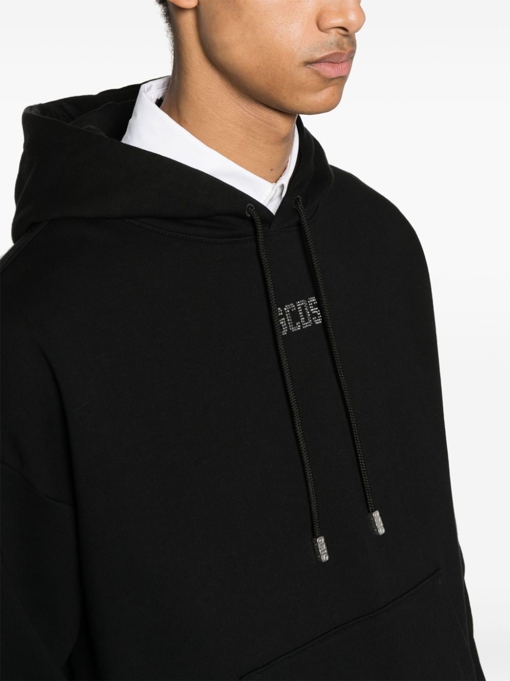 crystal-embellished-logo cotton hoodie - 5