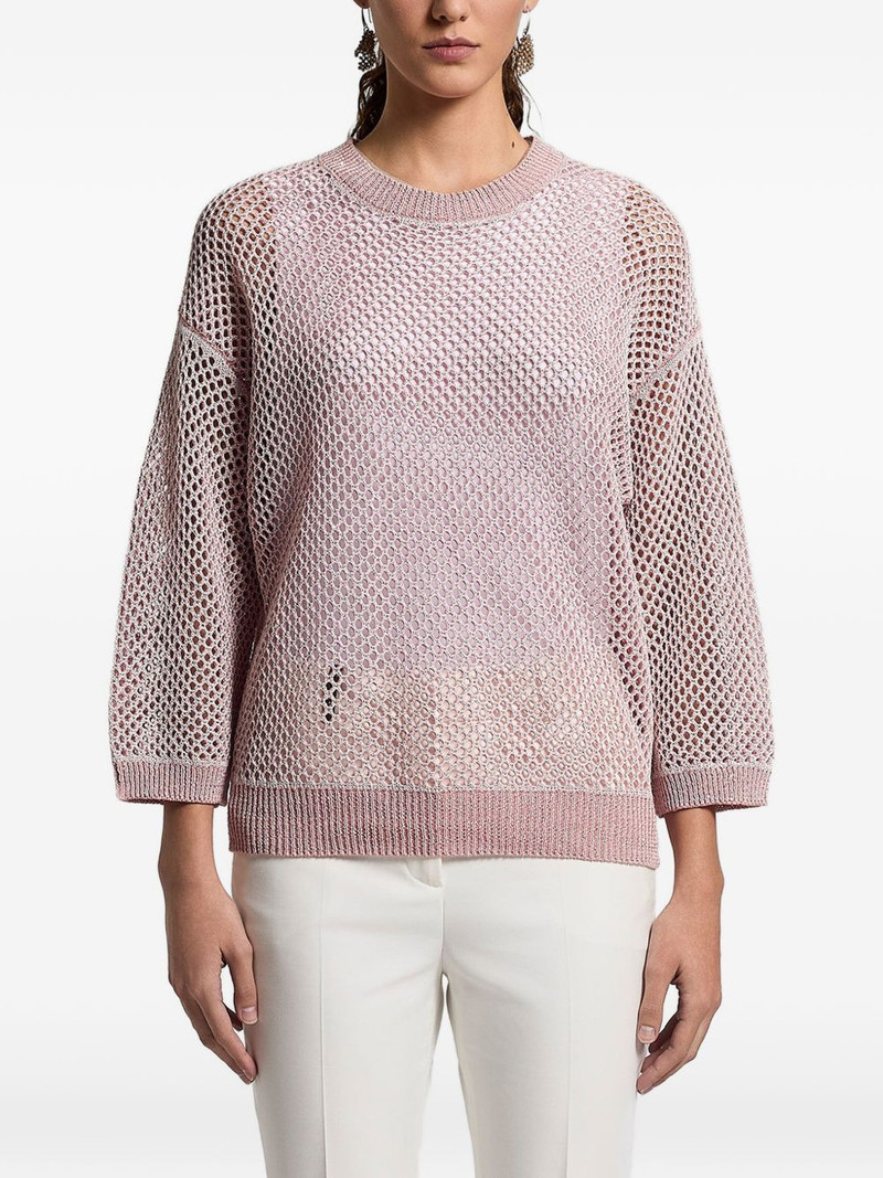 sequinned open-knit crew-neck sweater 1