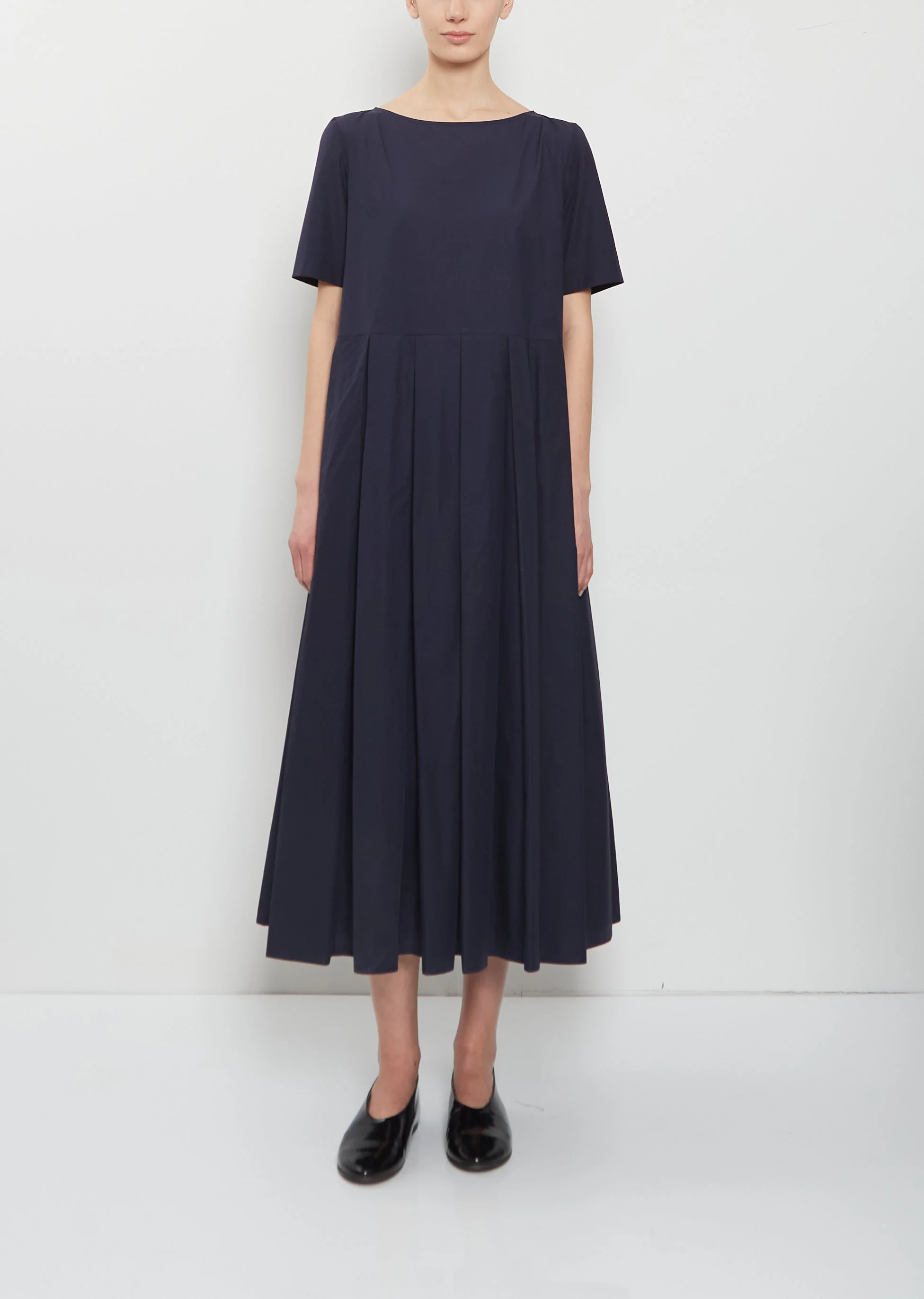 Short Sleeve Pleated Cotton Dress - 1