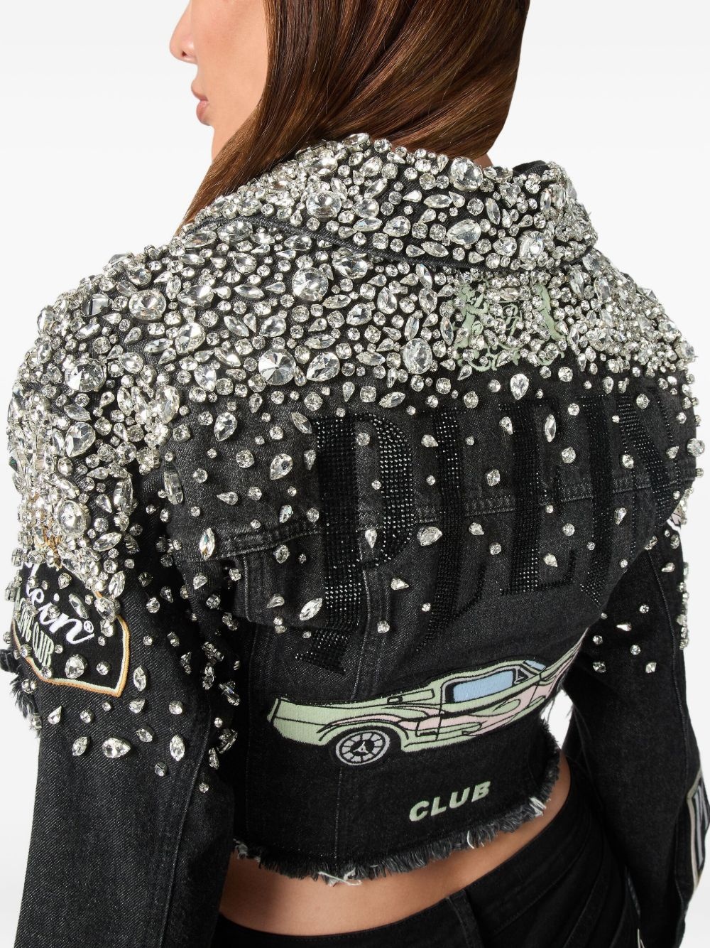 crystal-embellished denim jacket - 5