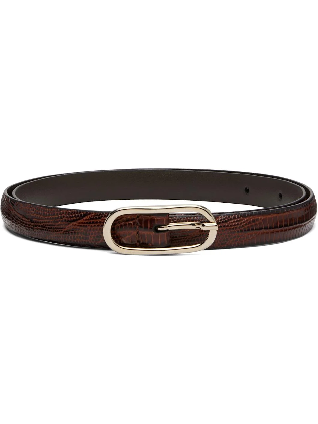 Tan Super Skinny Lizard Leather Oval Buckle Belt - 1