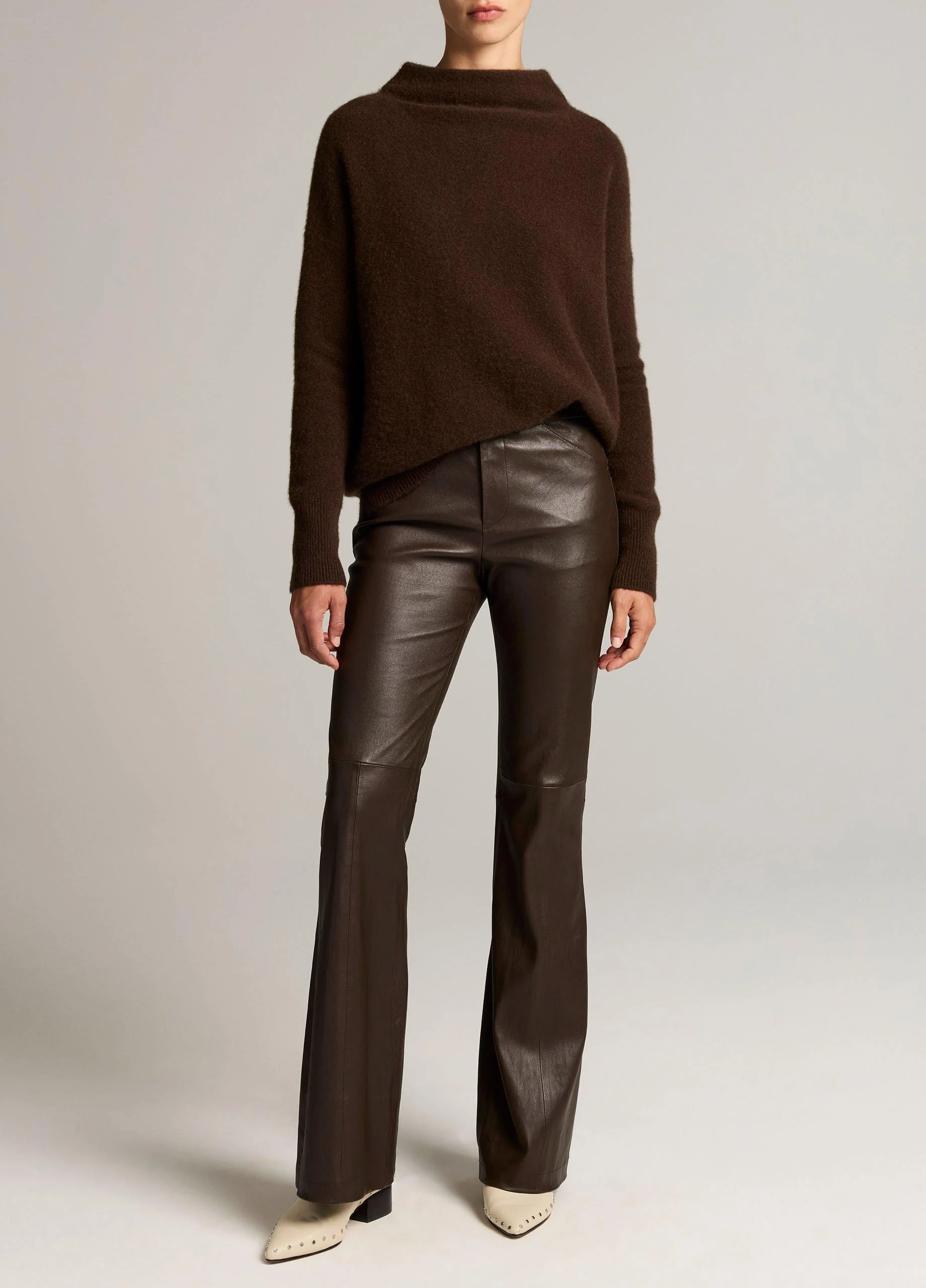 Stretch-Leather Mid-Rise Flare Pant - 1