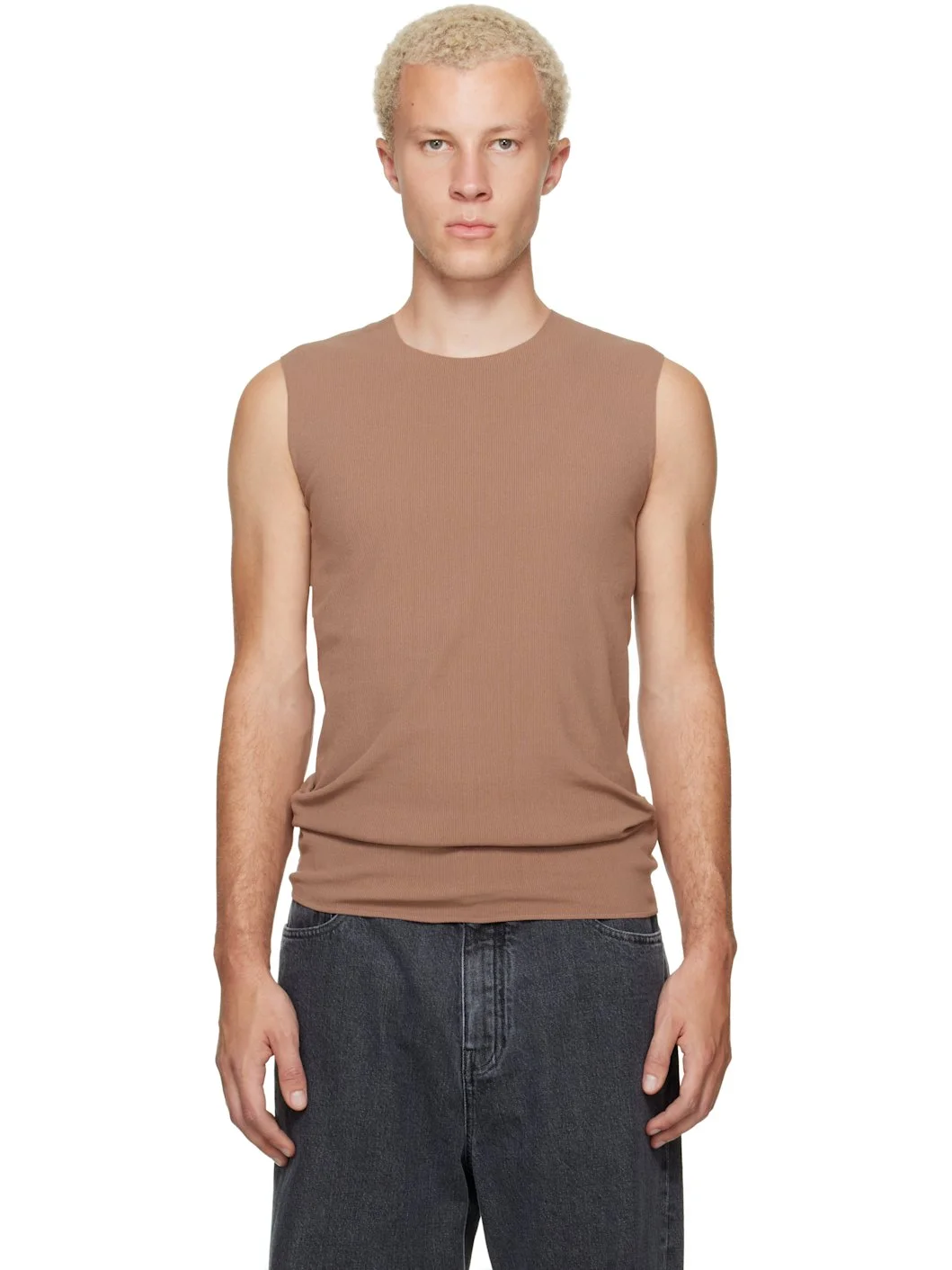 Tan Ribbed Tank Top - 1