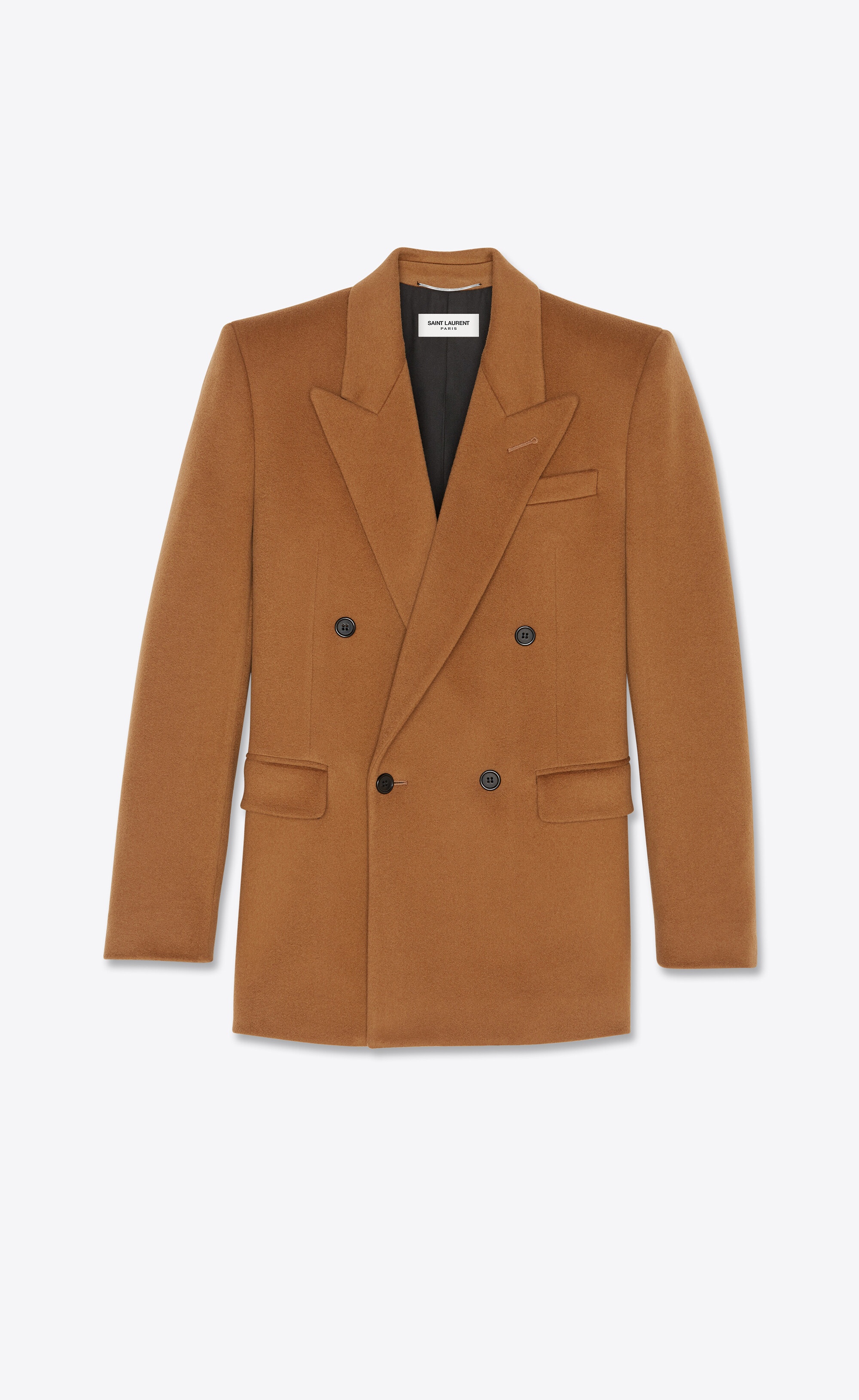 double-breasted square-cut long jacket in wool and cashmere flannel - 1