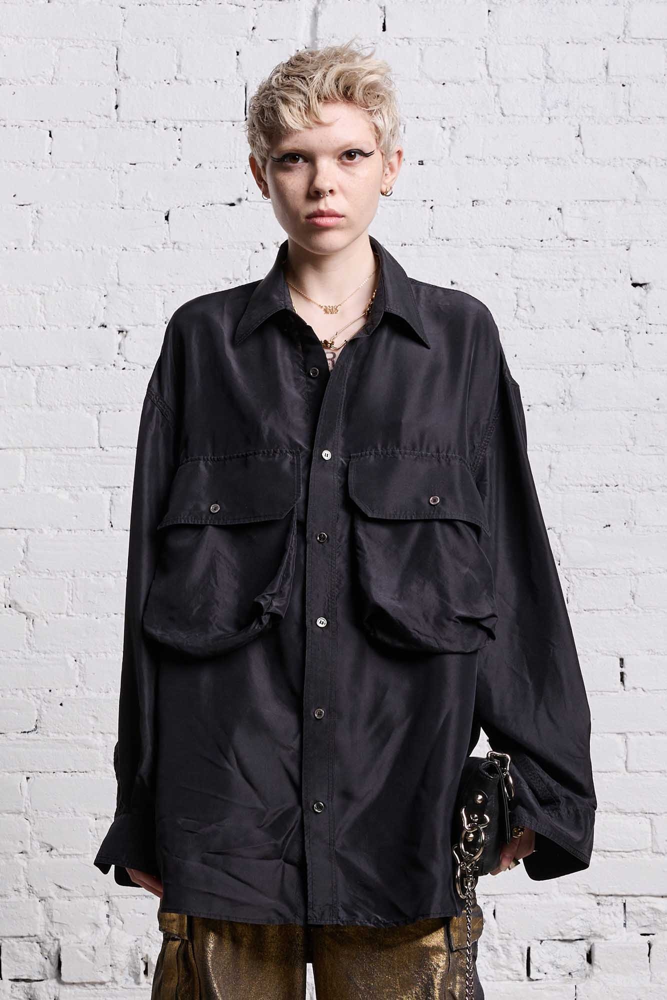 OVERSIZED POCKET SHIRT - BLACK OVERDYE - 4