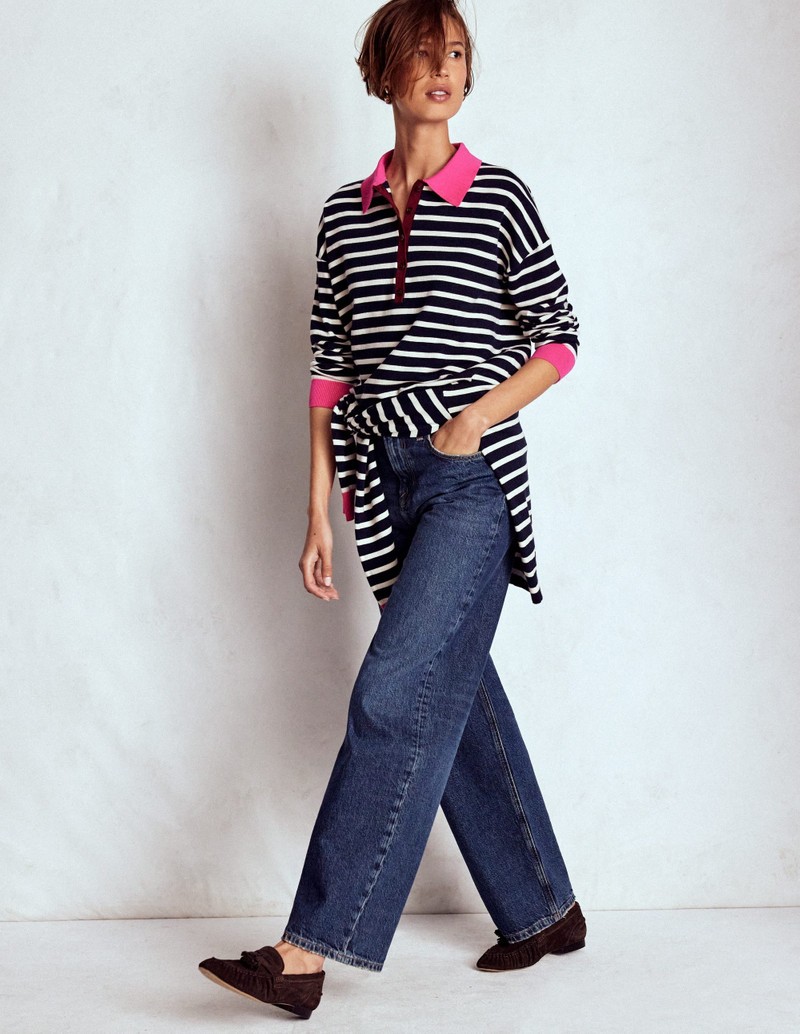 Lara Cotton Henley Jumper-Navy Stripe 5