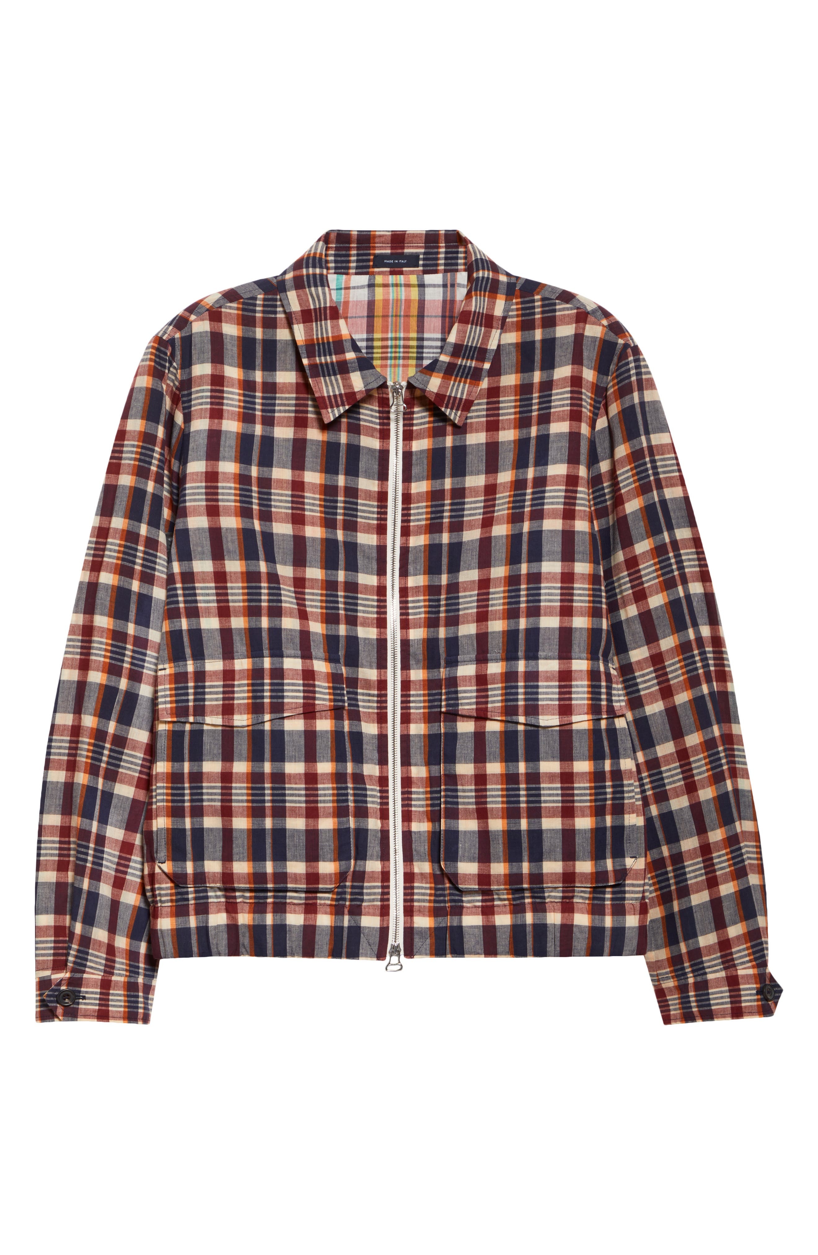Drake's Madras Plaid Waxed Cotton Blouson Jacket in 993 Navy/Rust/Ecru at Nordstrom - 6