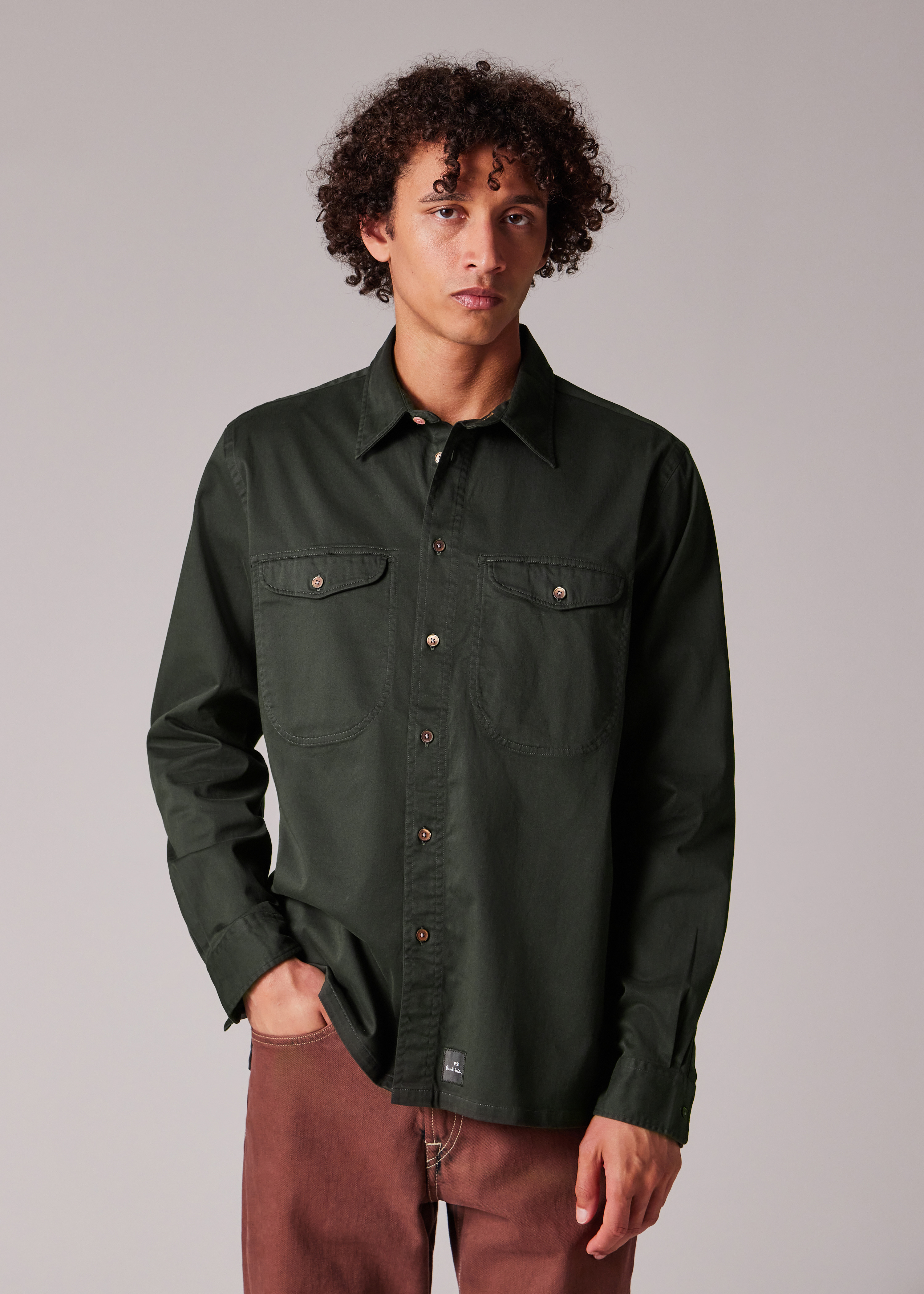 Dark Green Casual-Fit Garment-Dyed Sateen Shirt - 3