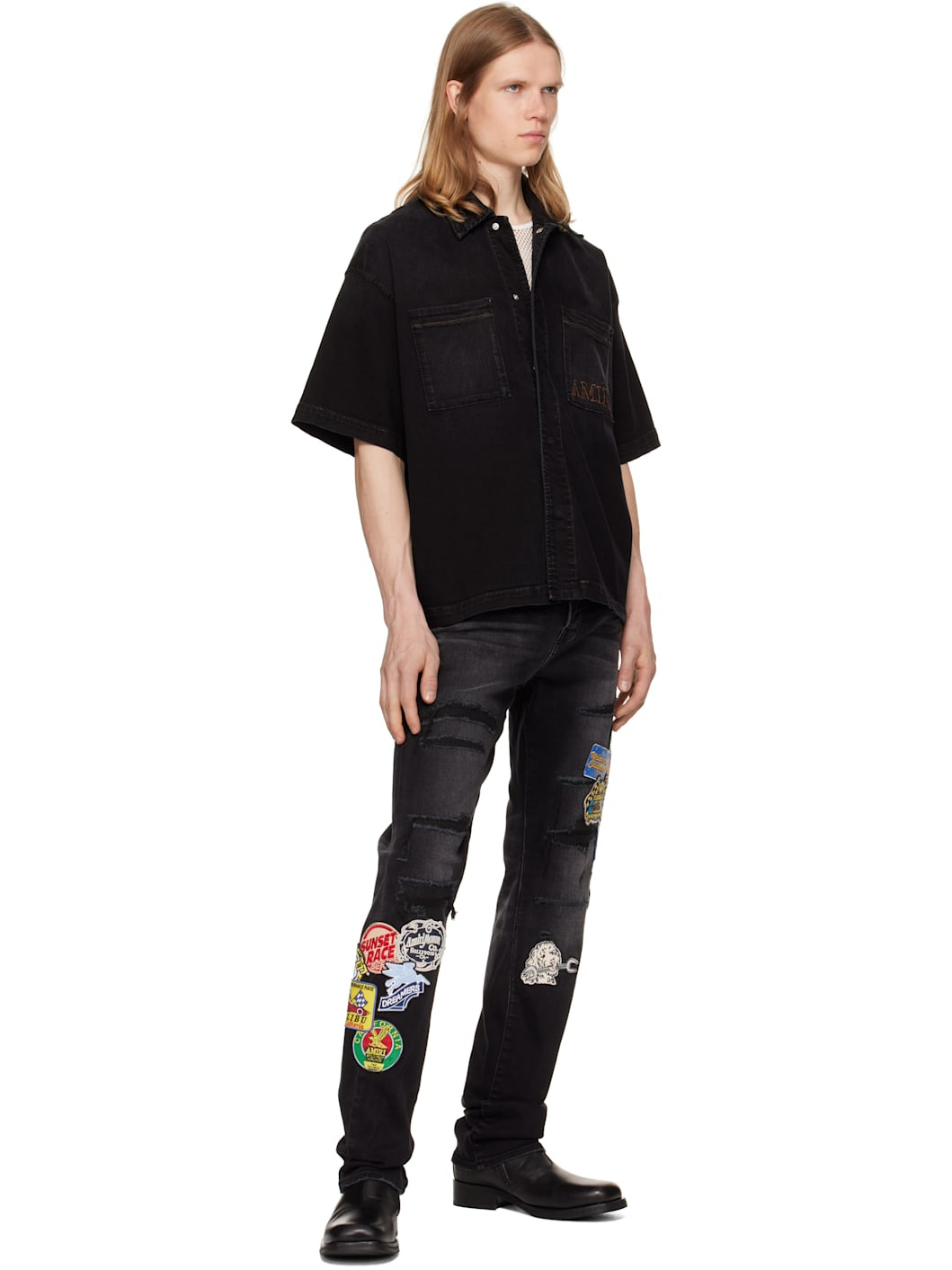Black Station Patch Repair Slim Jeans - 4