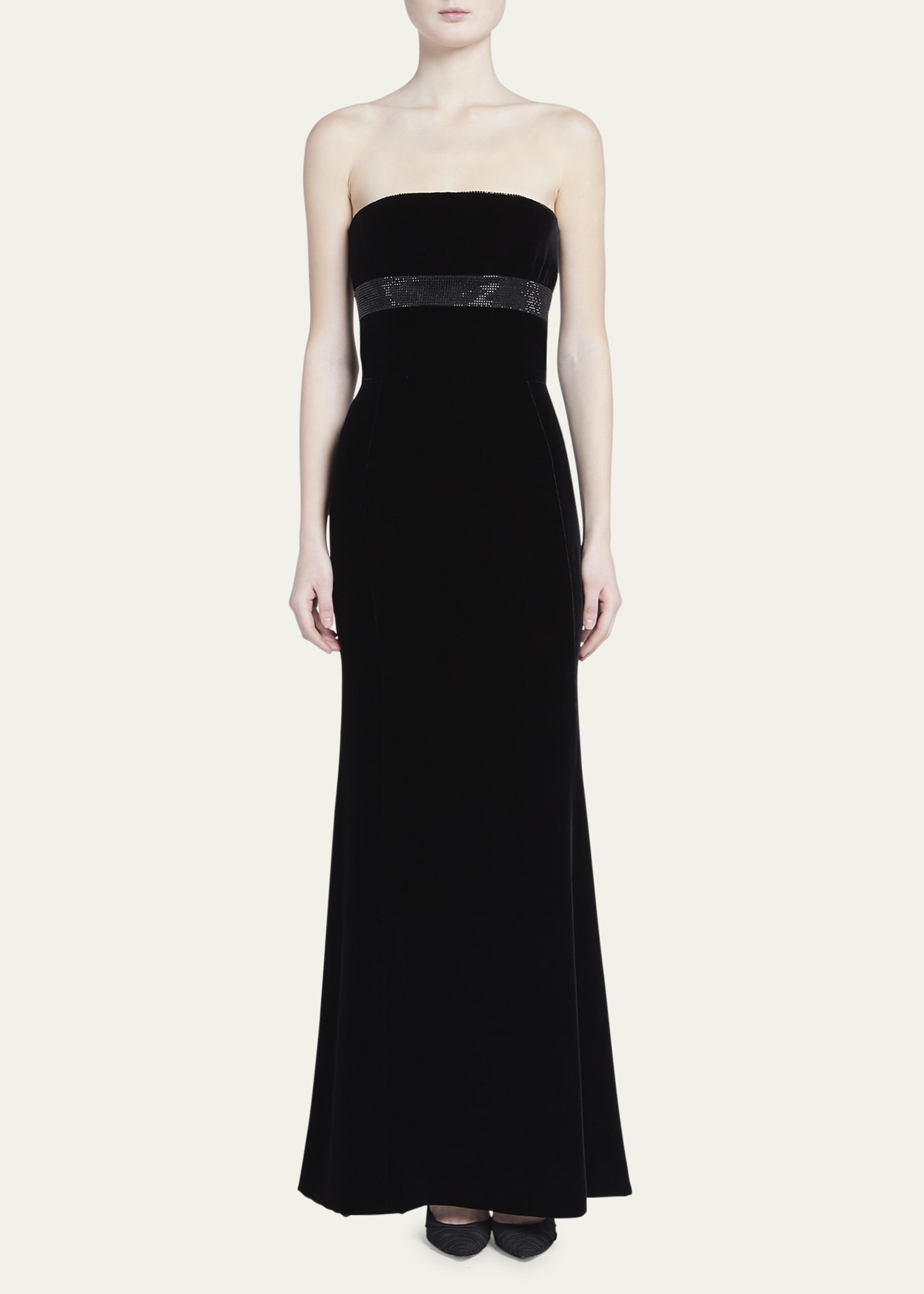 Strapless Strass Embellished Velvet Trumpet Gown - 2