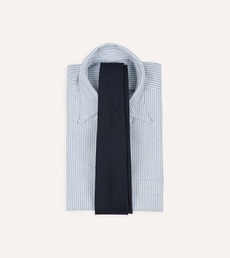 Drake's Navy Herringbone Shantung Silk Hand-Rolled Tie outlook